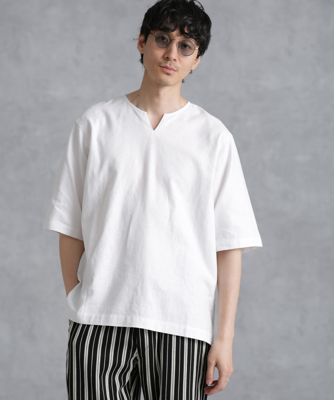 フレンチリネンプルオーバーシャツ 半袖 6724121207