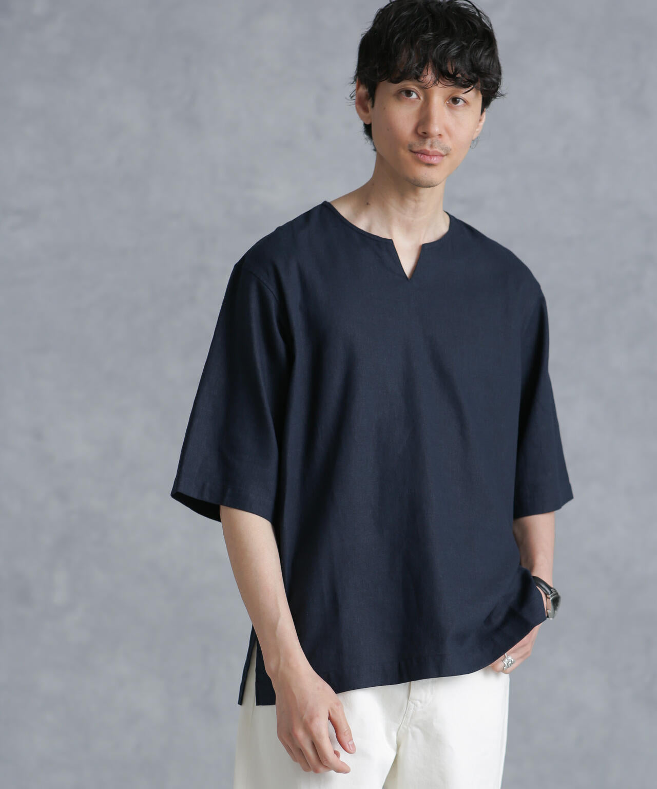 フレンチリネンプルオーバーシャツ 半袖 6724121207