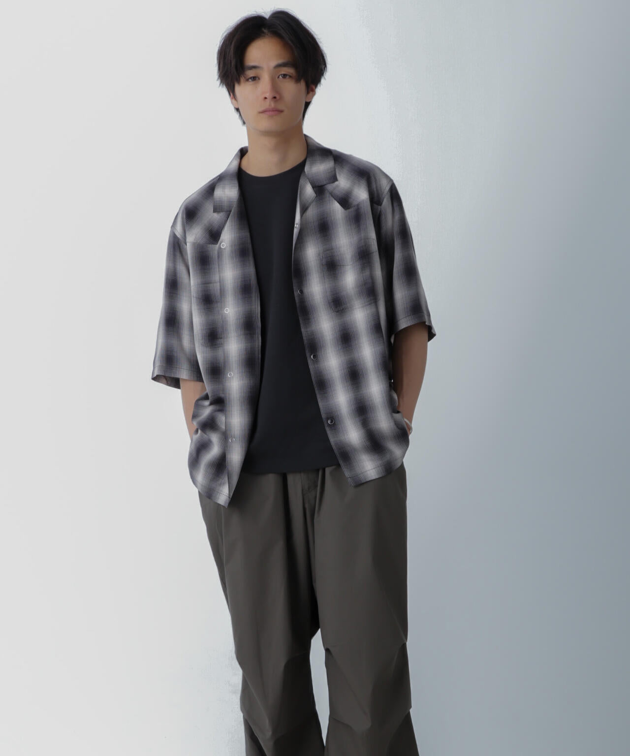 レーヨンオンブレチェックシャツ 半袖 6724121222
