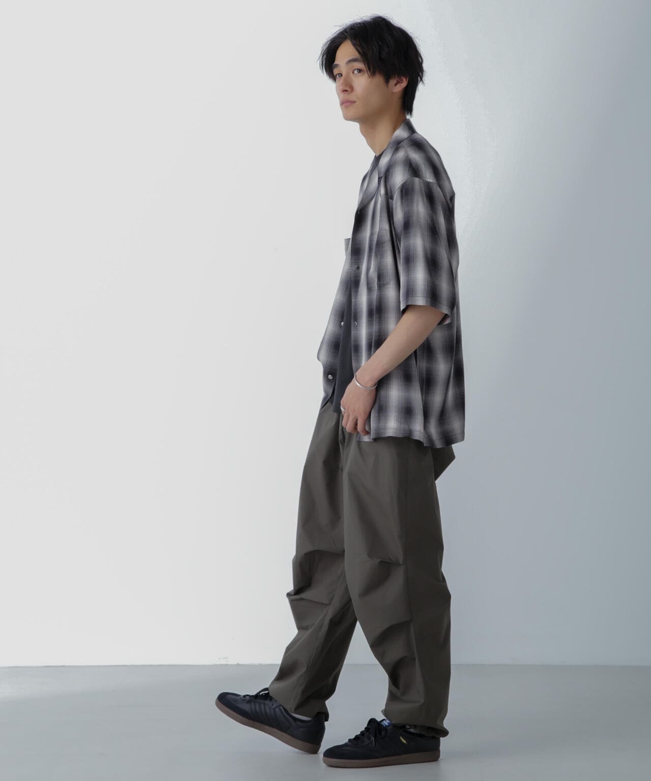 レーヨンオンブレチェックシャツ 半袖 6724121222