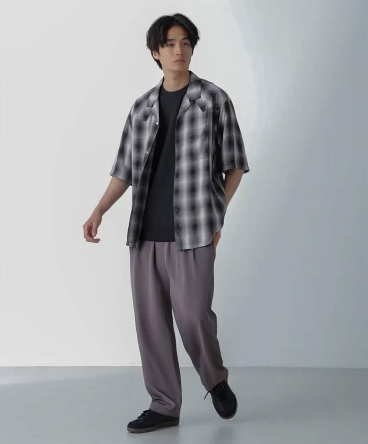 レーヨンオンブレチェックシャツ 半袖 6724121222