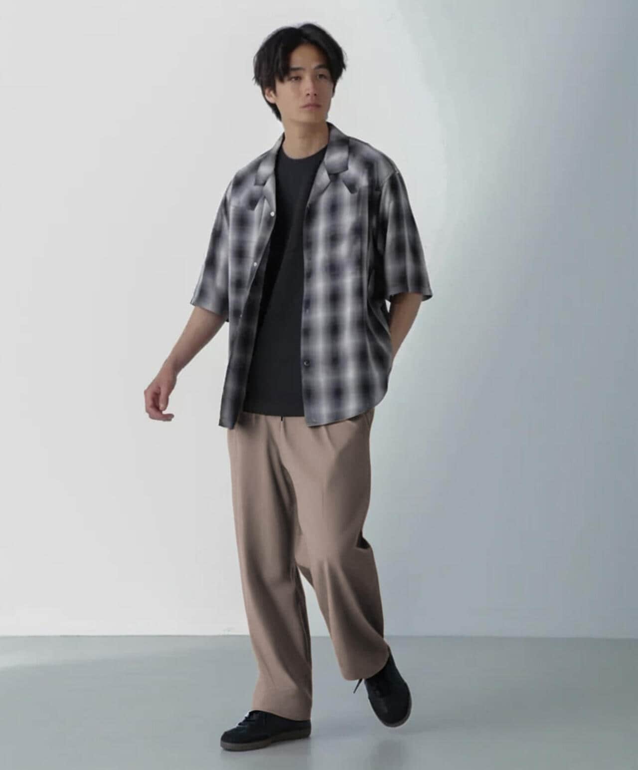 レーヨンオンブレチェックシャツ 半袖 6724121222