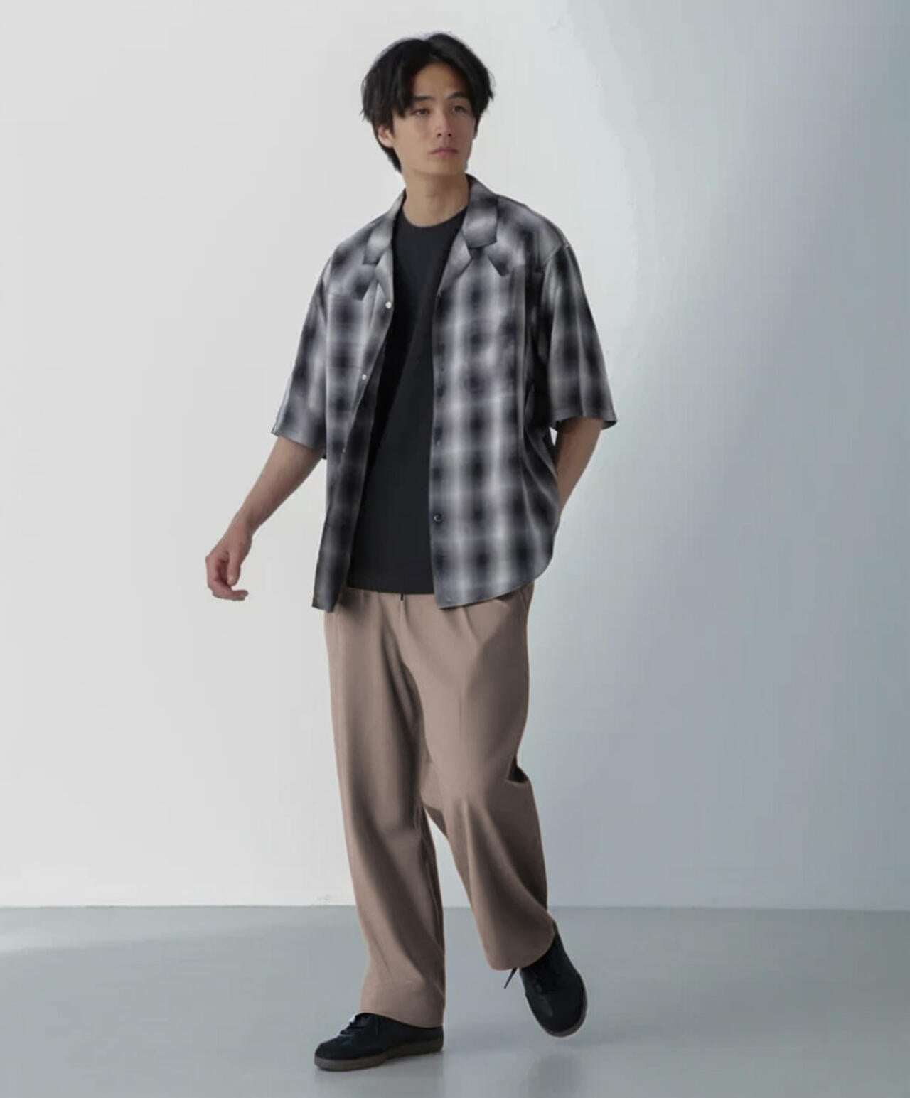 レーヨンオンブレチェックシャツ 半袖 6724121222