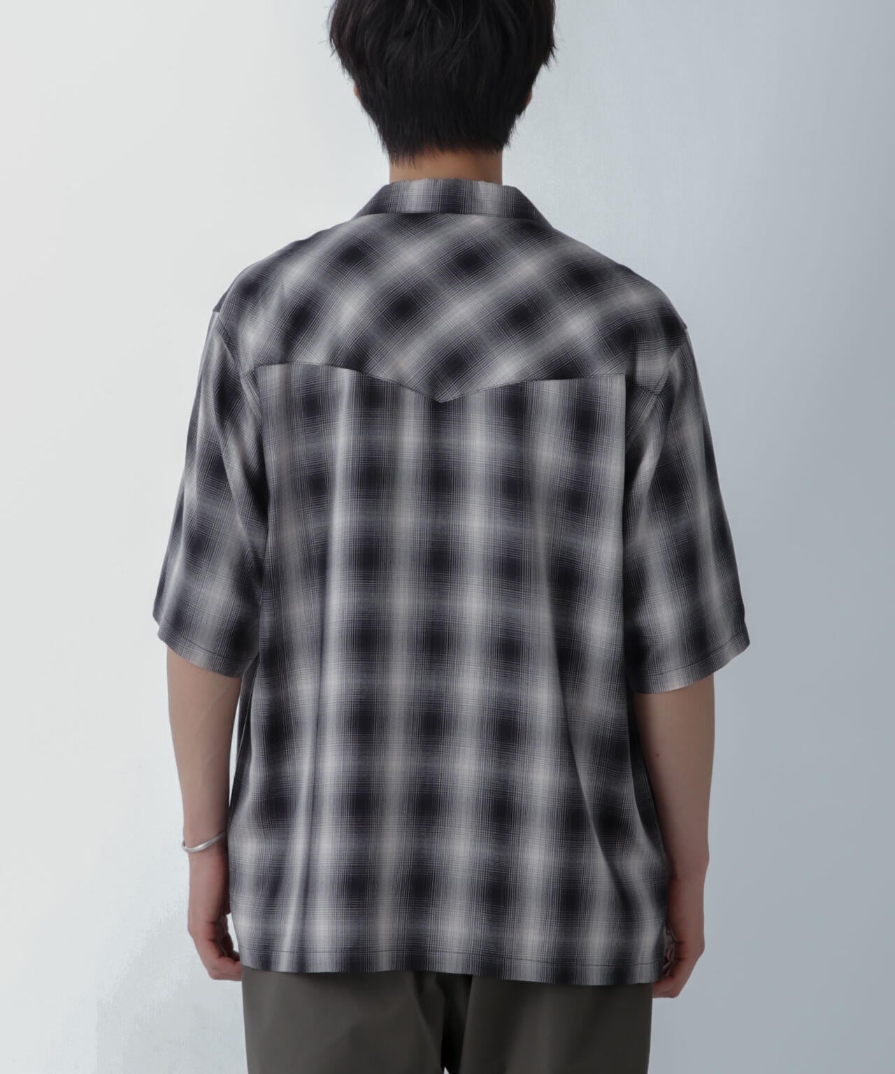 レーヨンオンブレチェックシャツ 半袖 6724121222