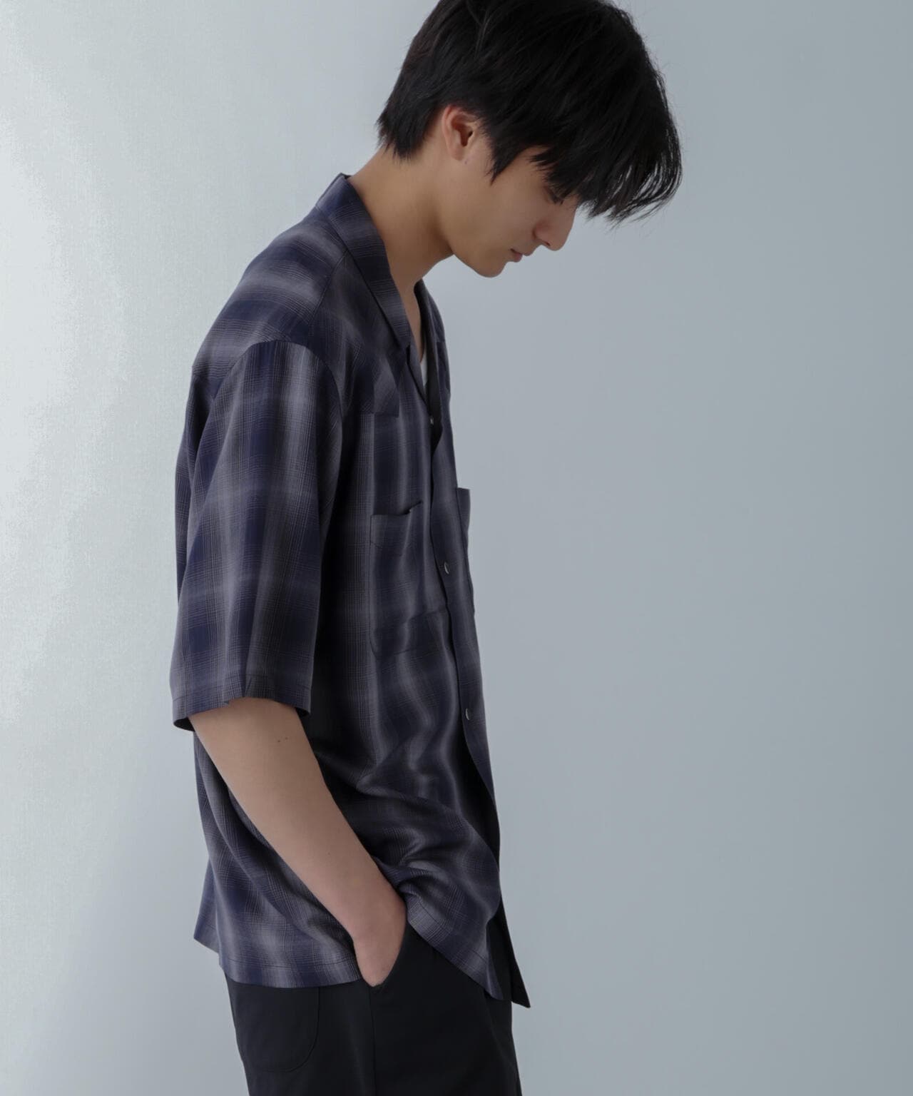 レーヨンオンブレチェックシャツ 半袖 6724121222