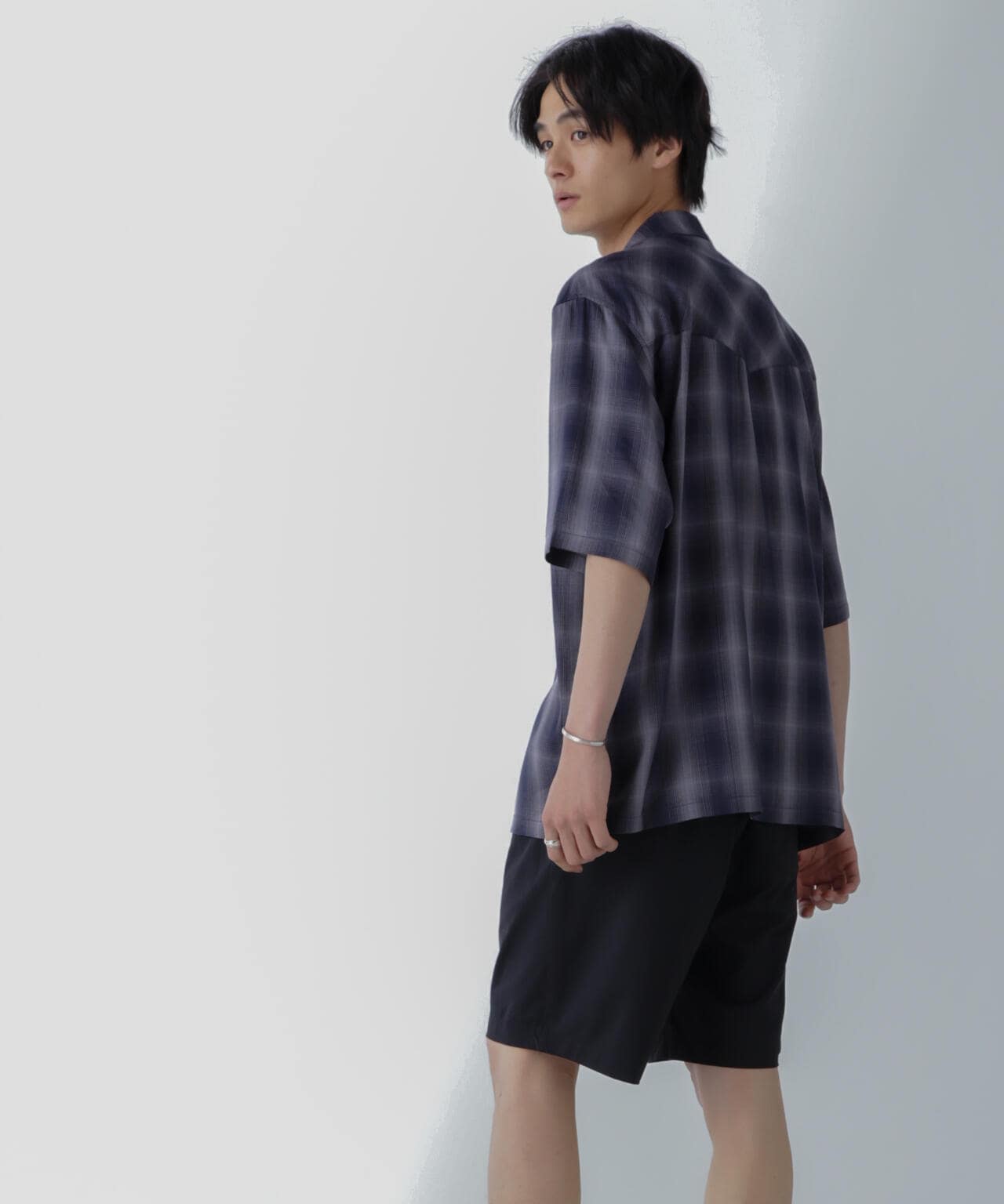レーヨンオンブレチェックシャツ 半袖 6724121222