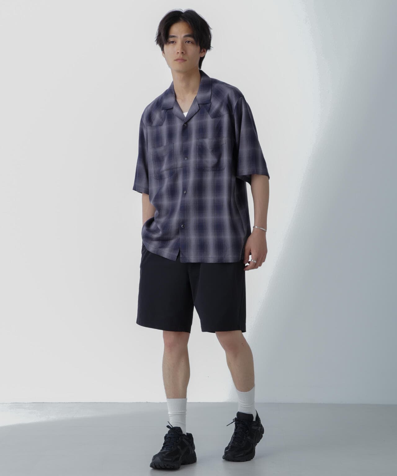 レーヨンオンブレチェックシャツ 半袖 6724121222