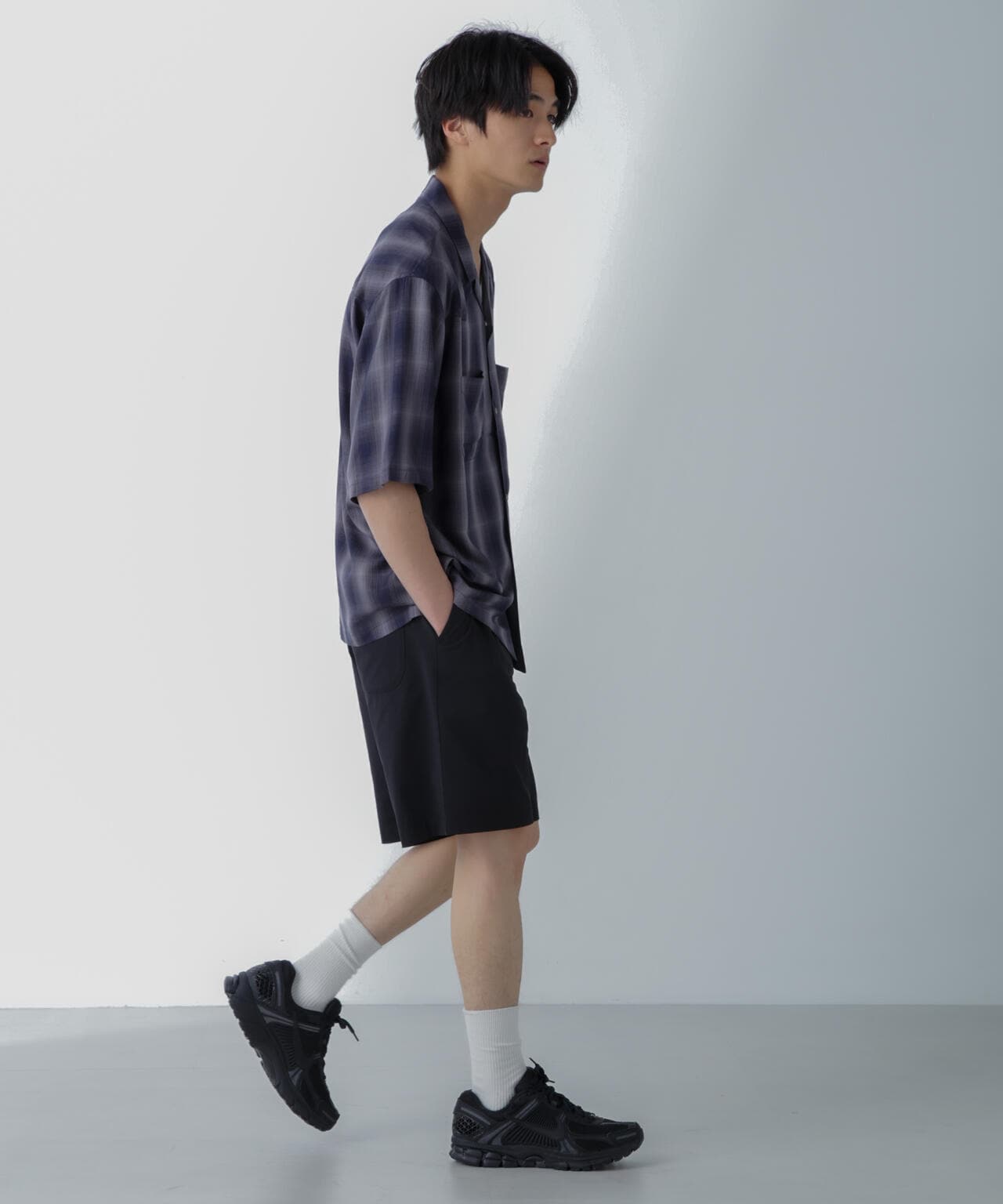 レーヨンオンブレチェックシャツ 半袖 6724121222