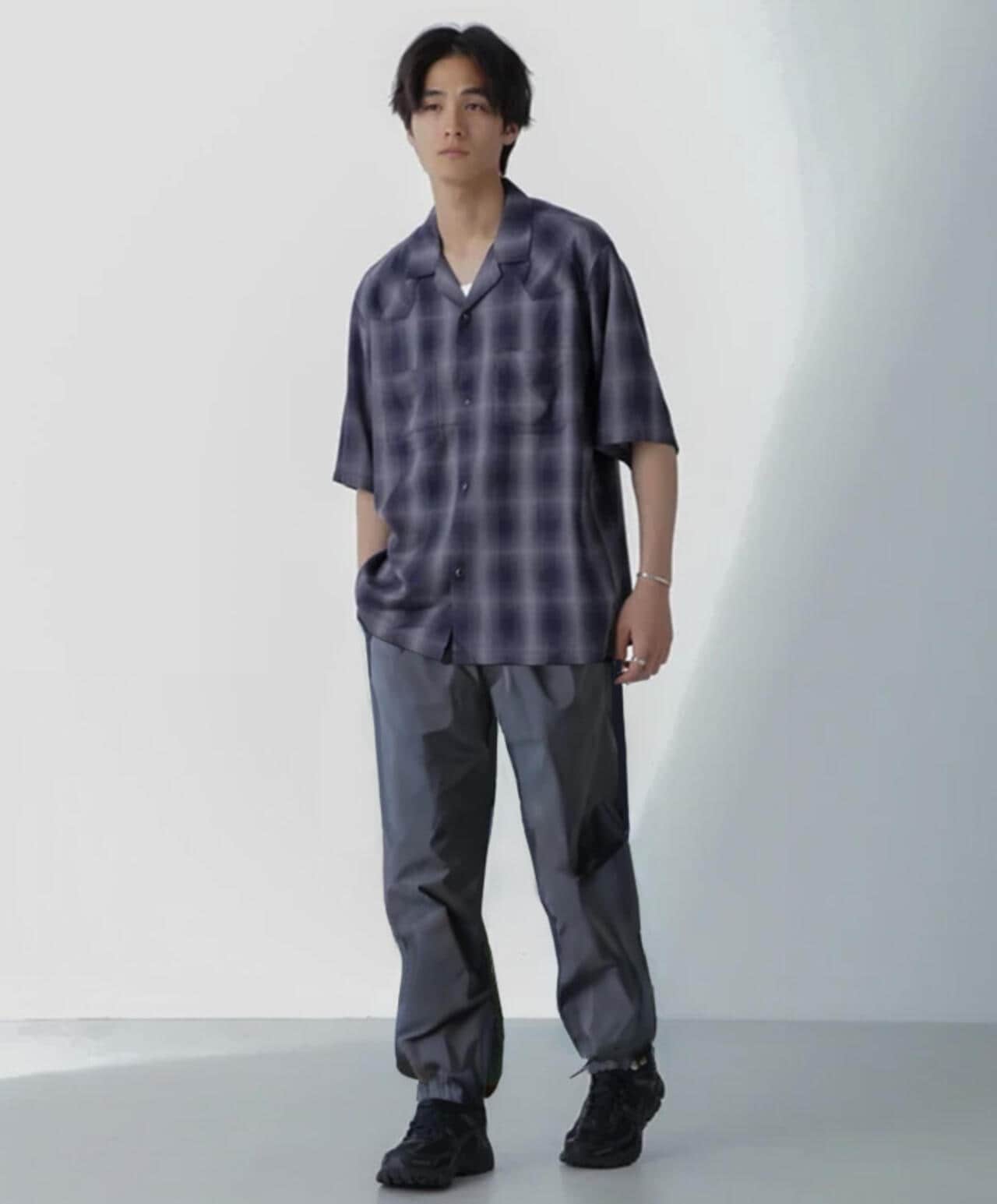 レーヨンオンブレチェックシャツ 半袖 6724121222