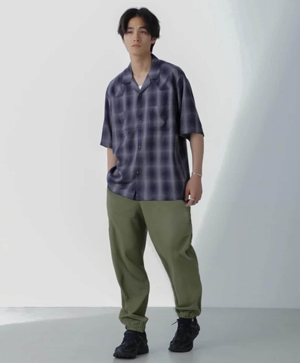 レーヨンオンブレチェックシャツ 半袖 6724121222