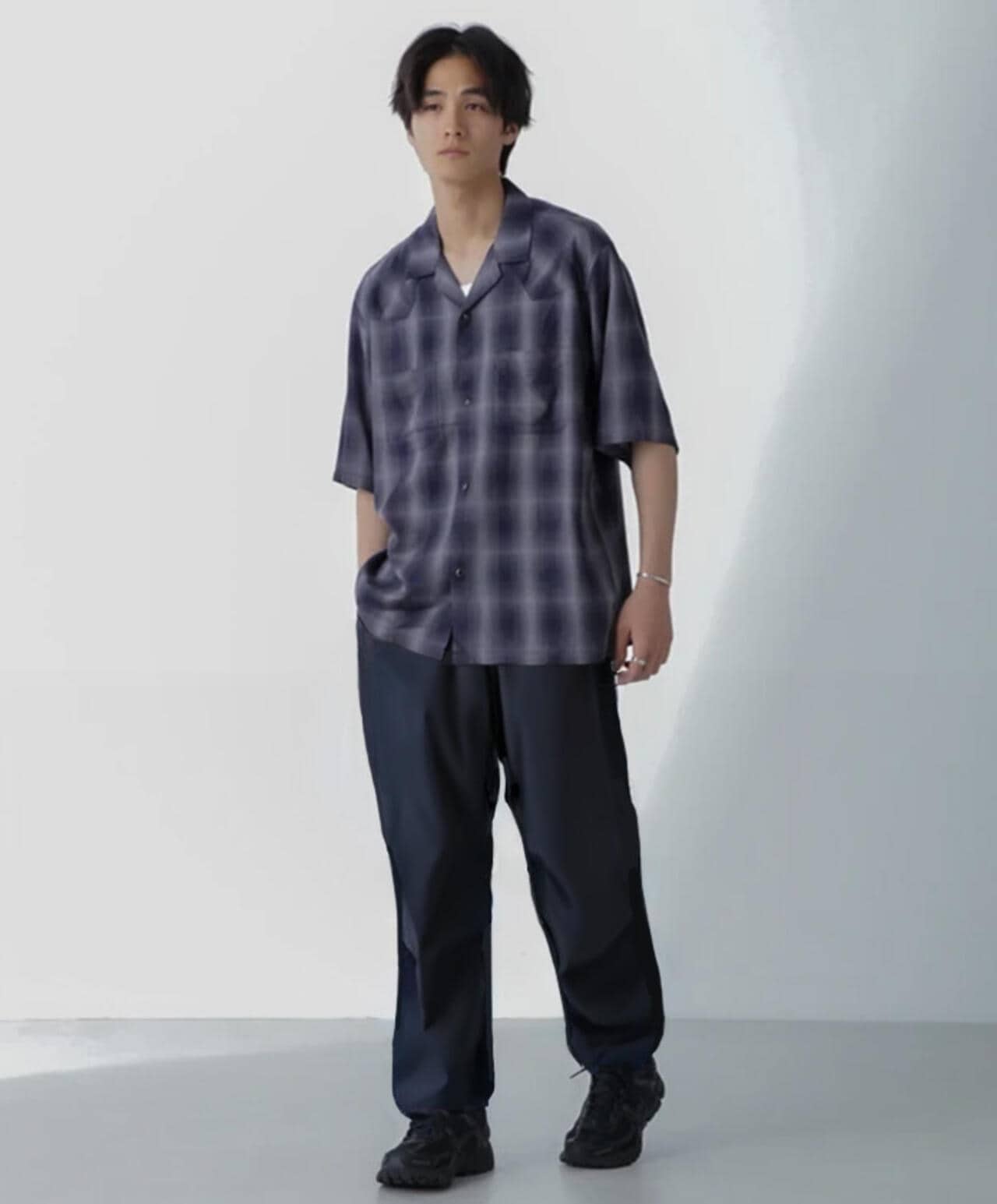 レーヨンオンブレチェックシャツ 半袖 6724121222