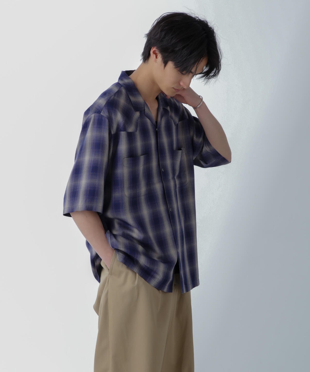レーヨンオンブレチェックシャツ 半袖 6724121222