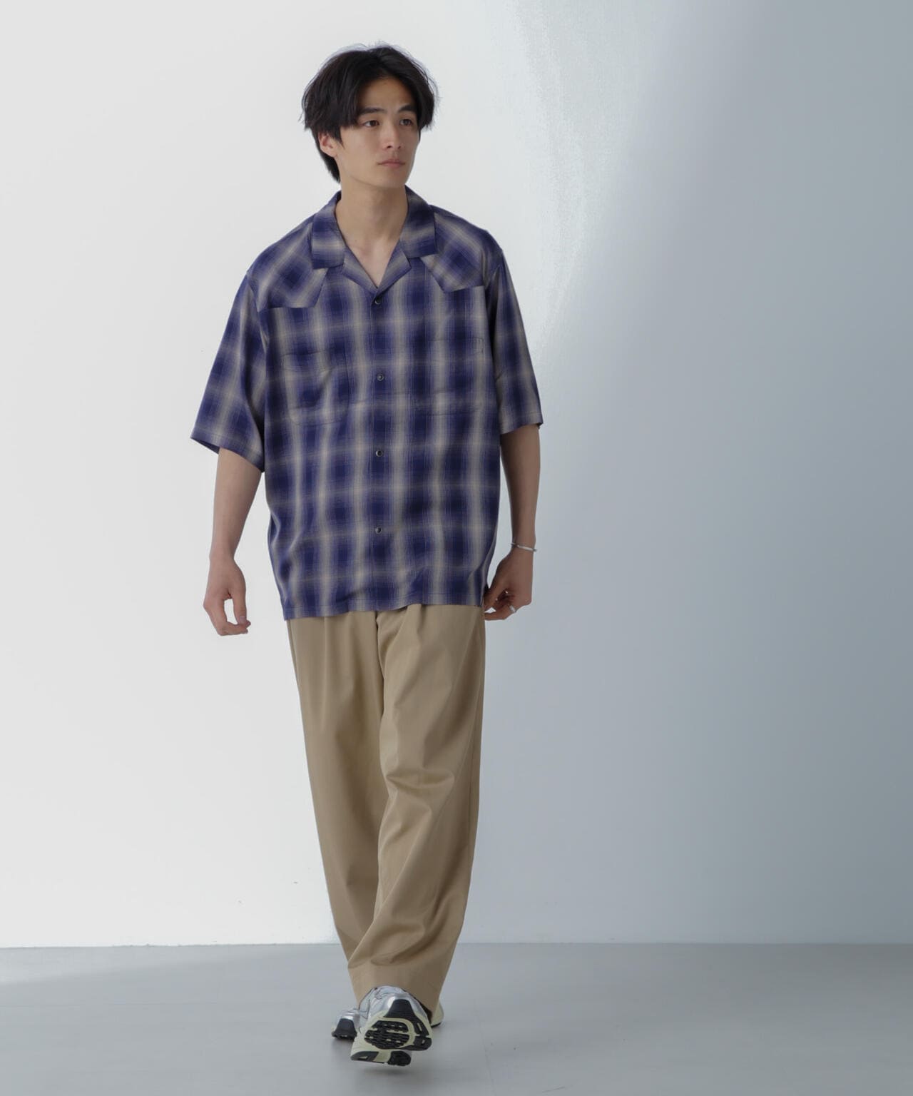 レーヨンオンブレチェックシャツ 半袖 6724121222