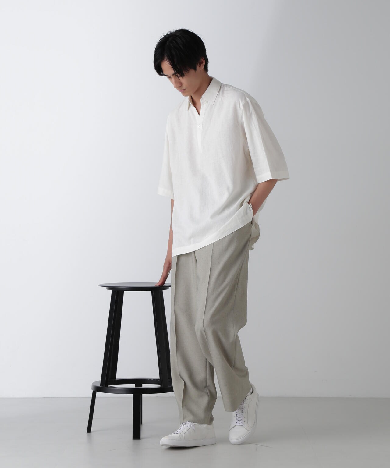 アンチスメルリネン スキッパーシャツ 半袖 6724121241