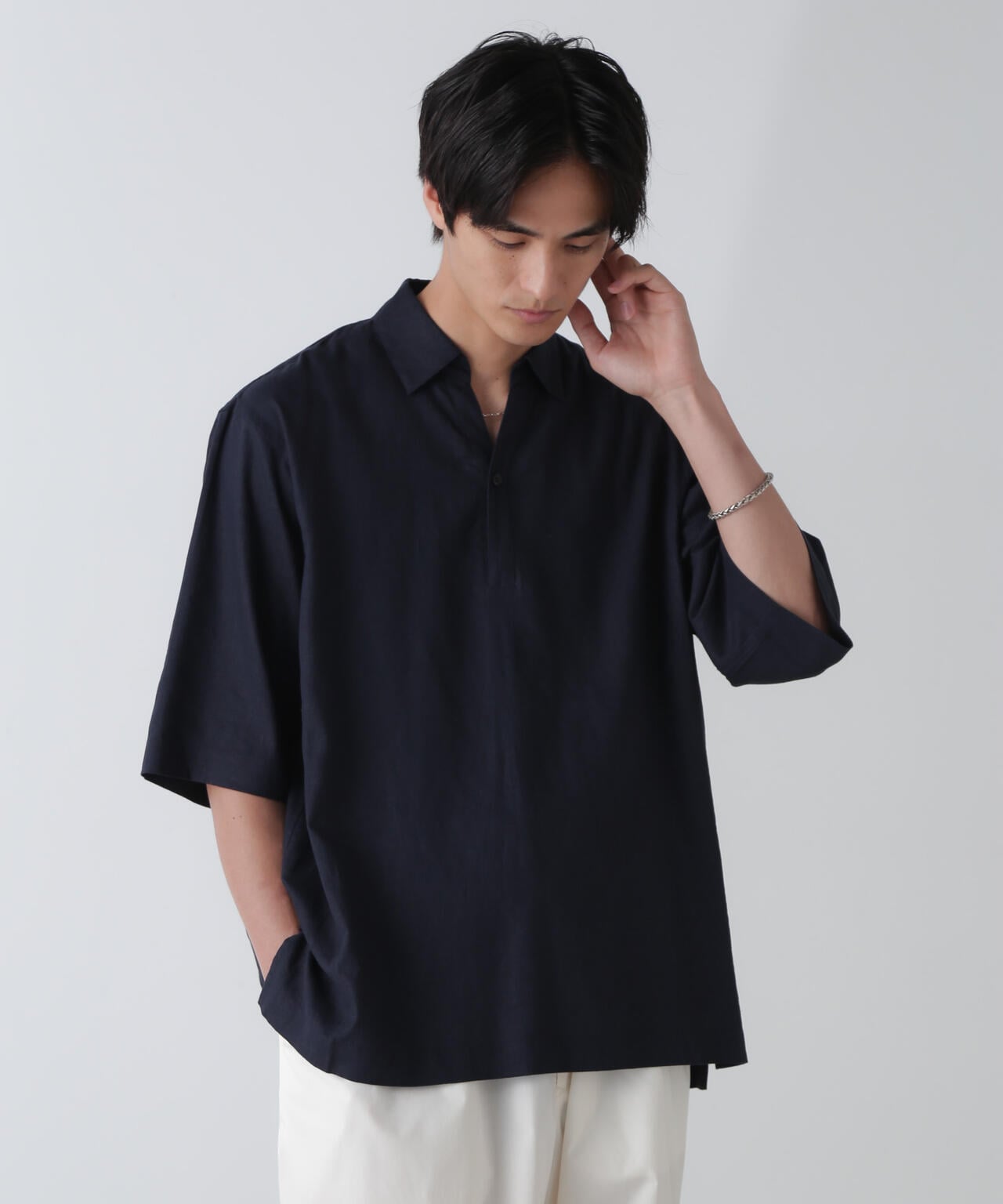 アンチスメルリネン スキッパーシャツ 半袖 6724121241