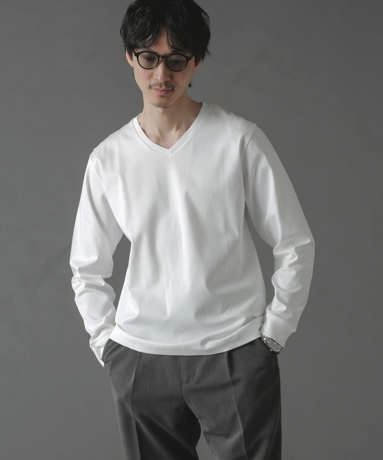 アンチスメルVネックTシャツ 長袖 6724123214