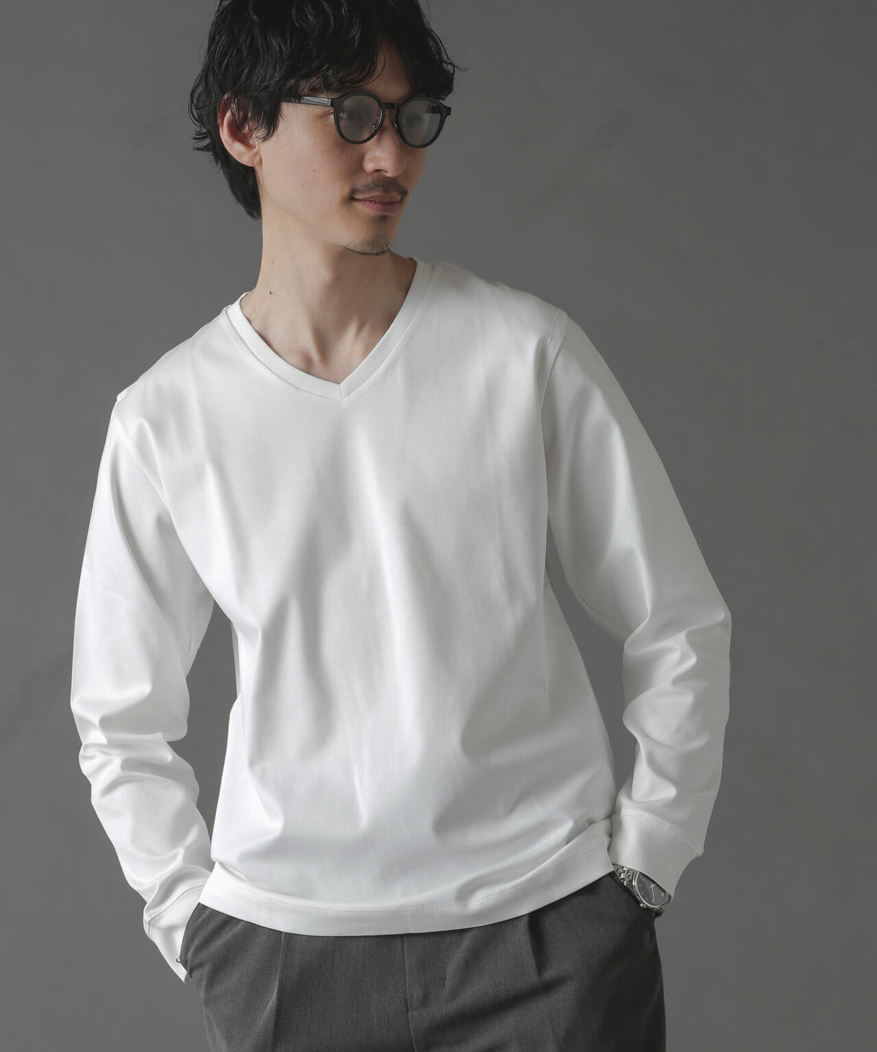 アンチスメルVネックTシャツ 長袖 6724123214