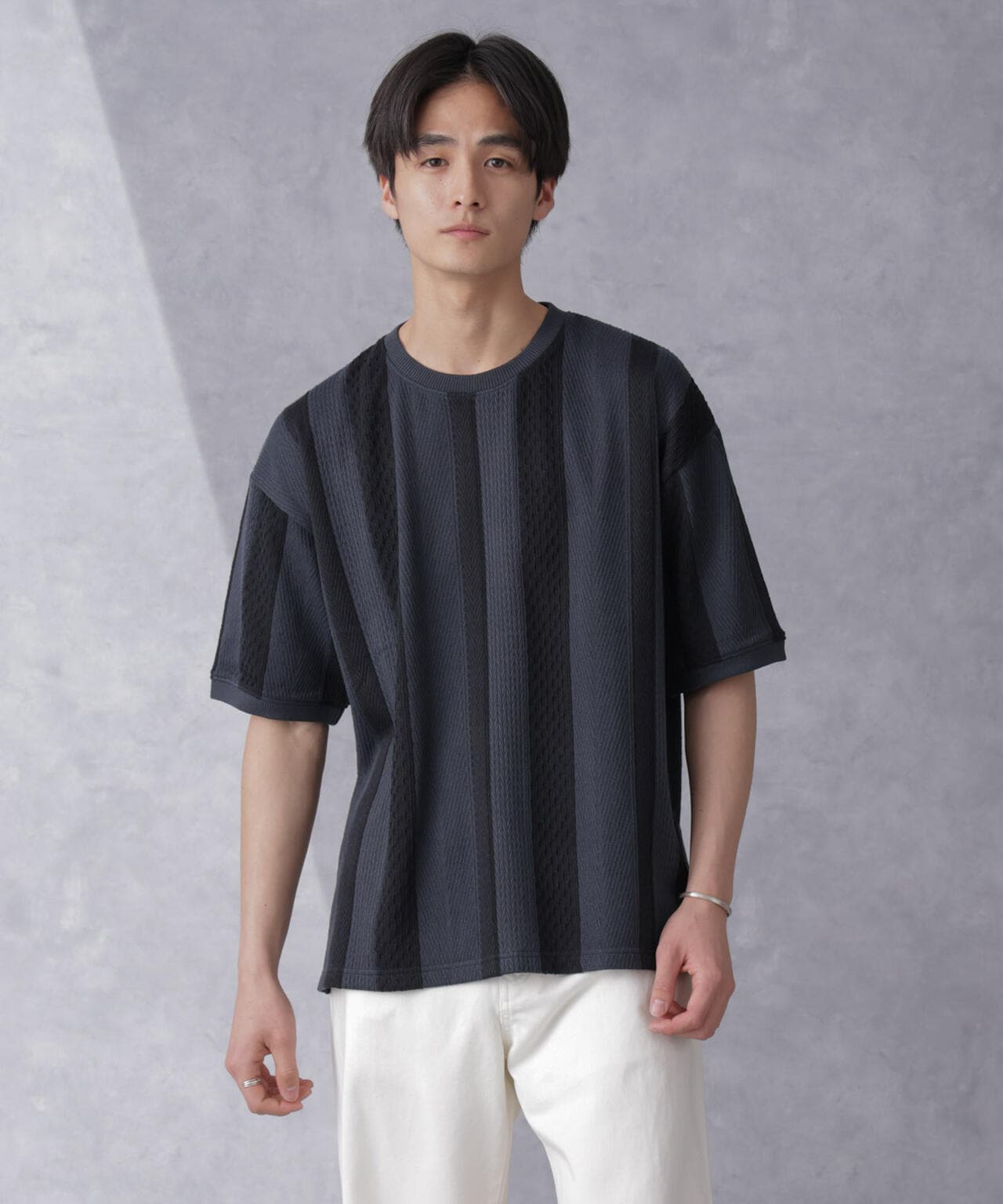 ストライプジャガードTシャツ 半袖 6724124210