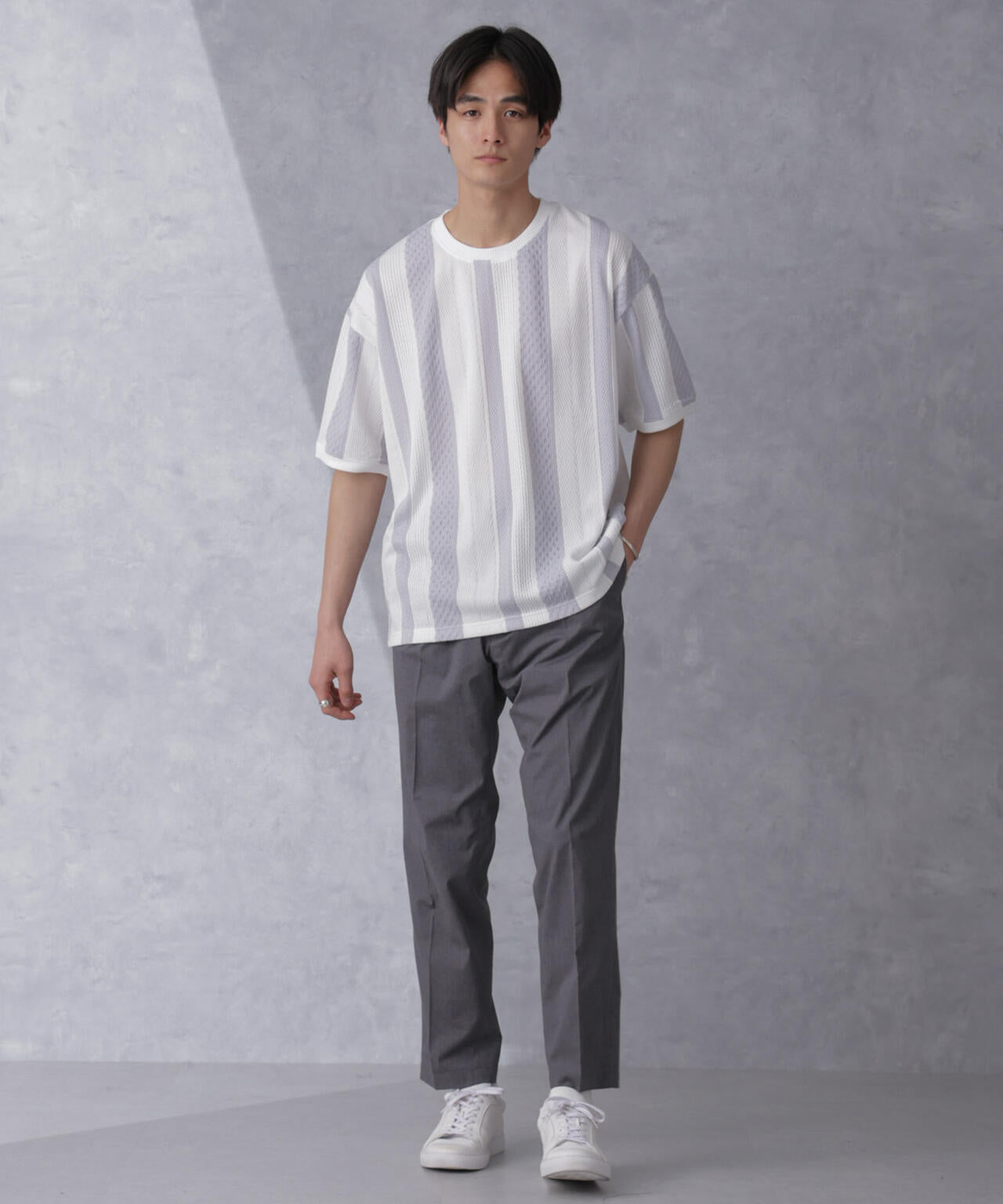 ストライプジャガードTシャツ 半袖 6724124210