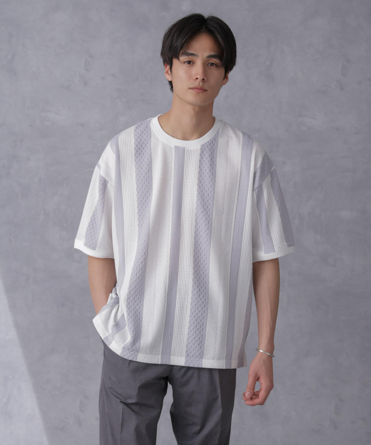 ストライプジャガードTシャツ 半袖 6724124210