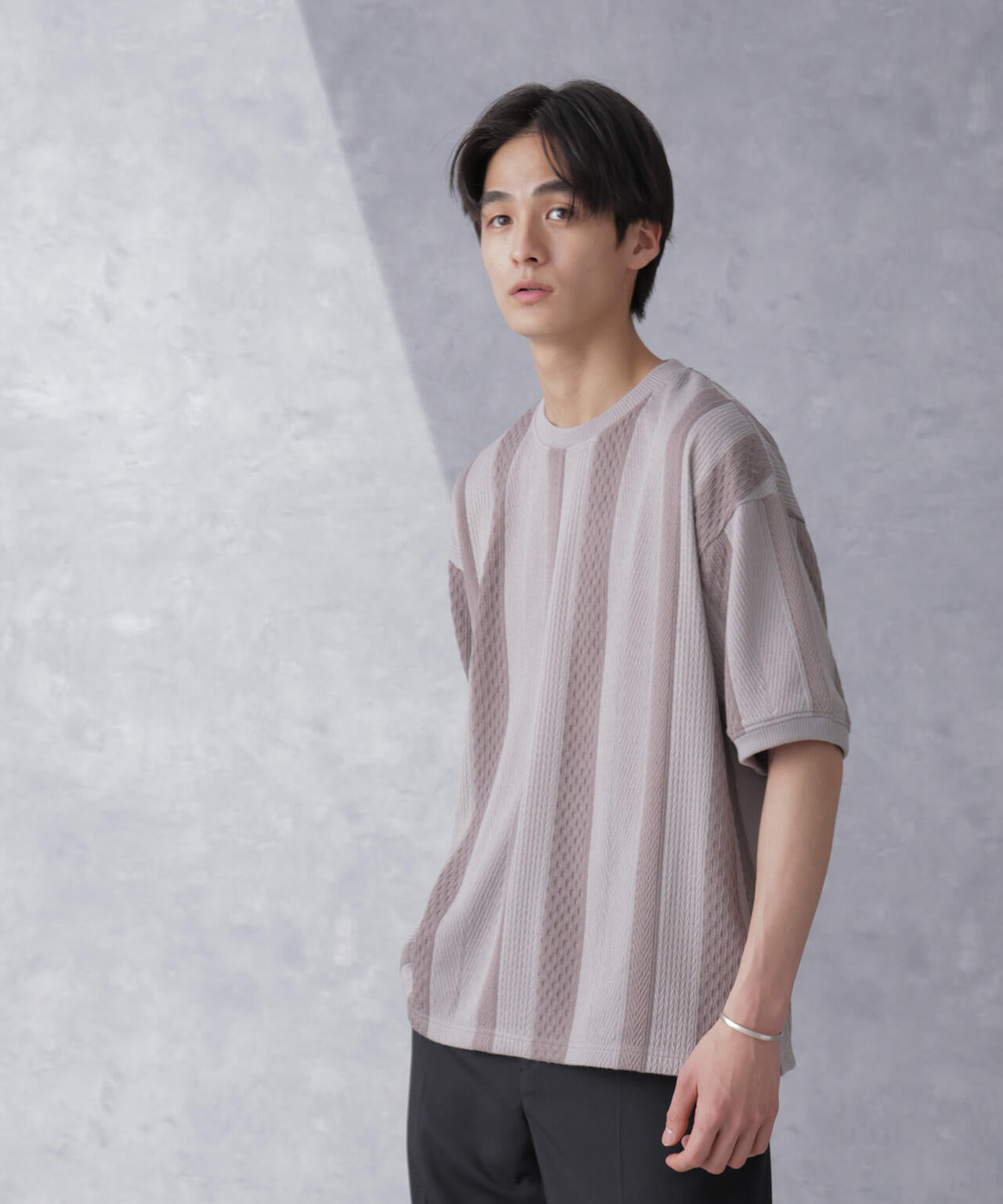 ストライプジャガードTシャツ 半袖 6724124210