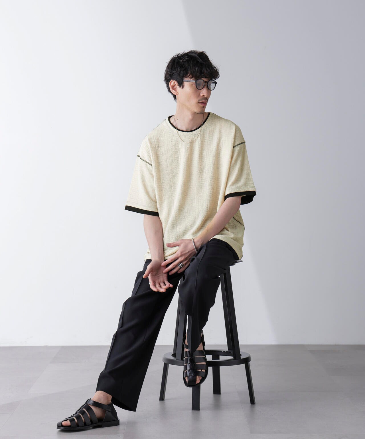 カラーステッチジャガードTシャツ 半袖 6724124255