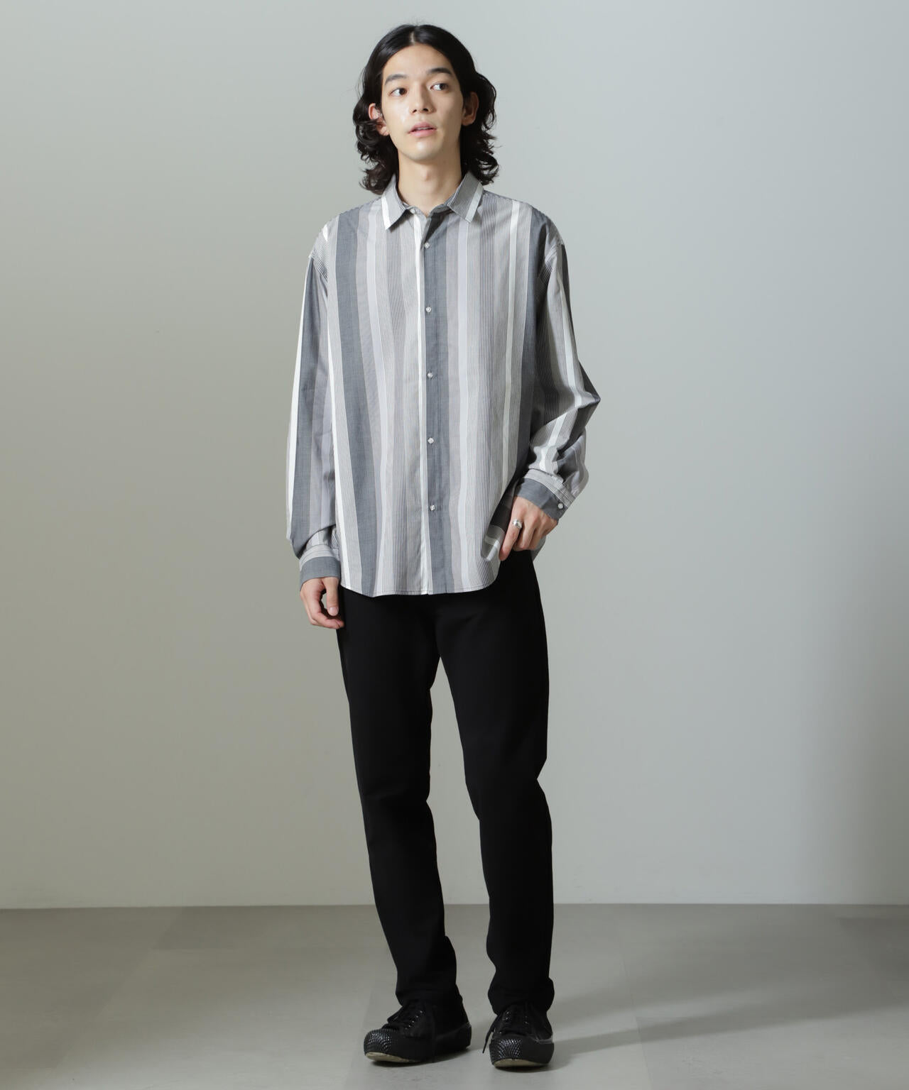 ワイドストライプシャツ 長袖 6724220203