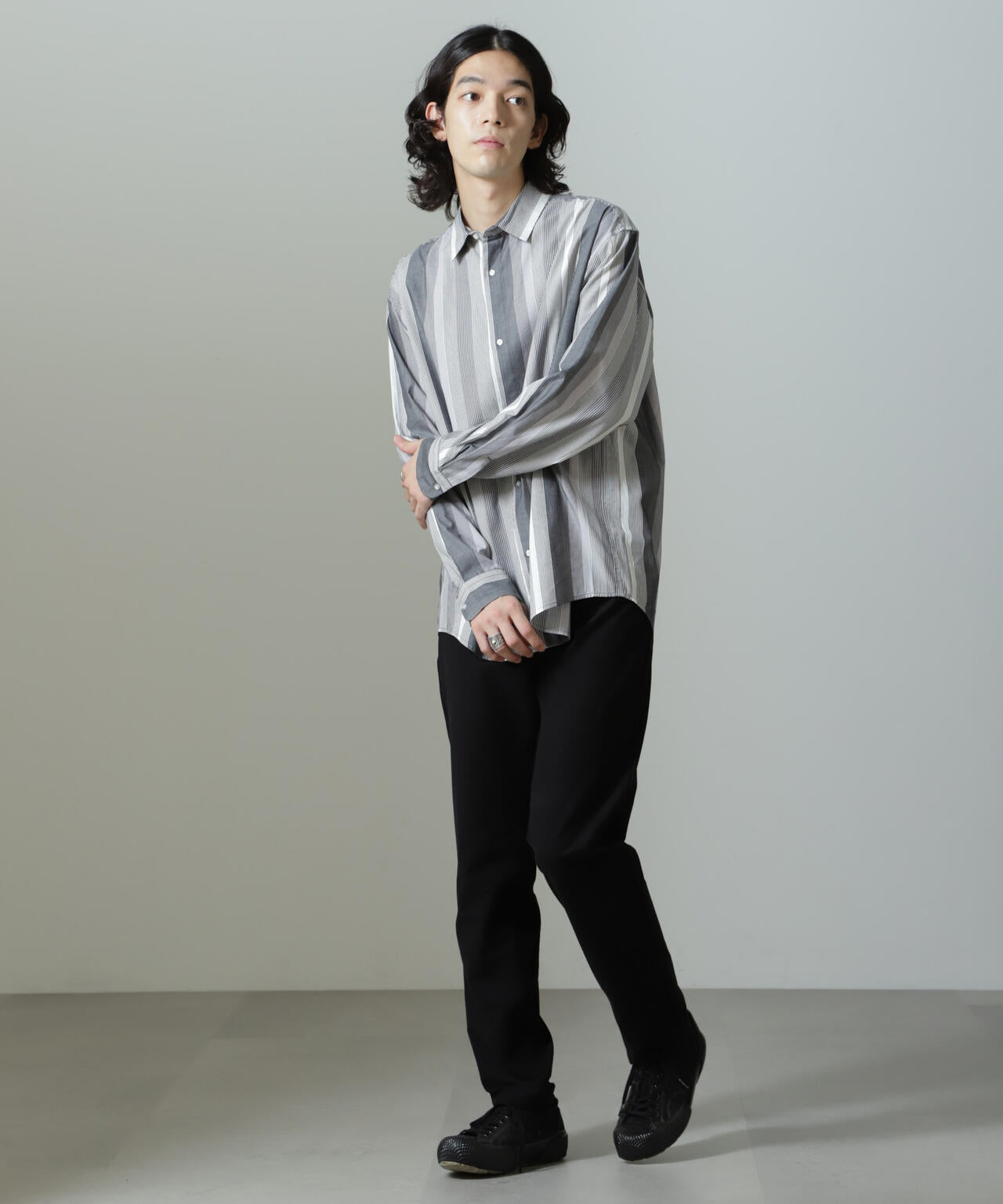 ワイドストライプシャツ 長袖 6724220203