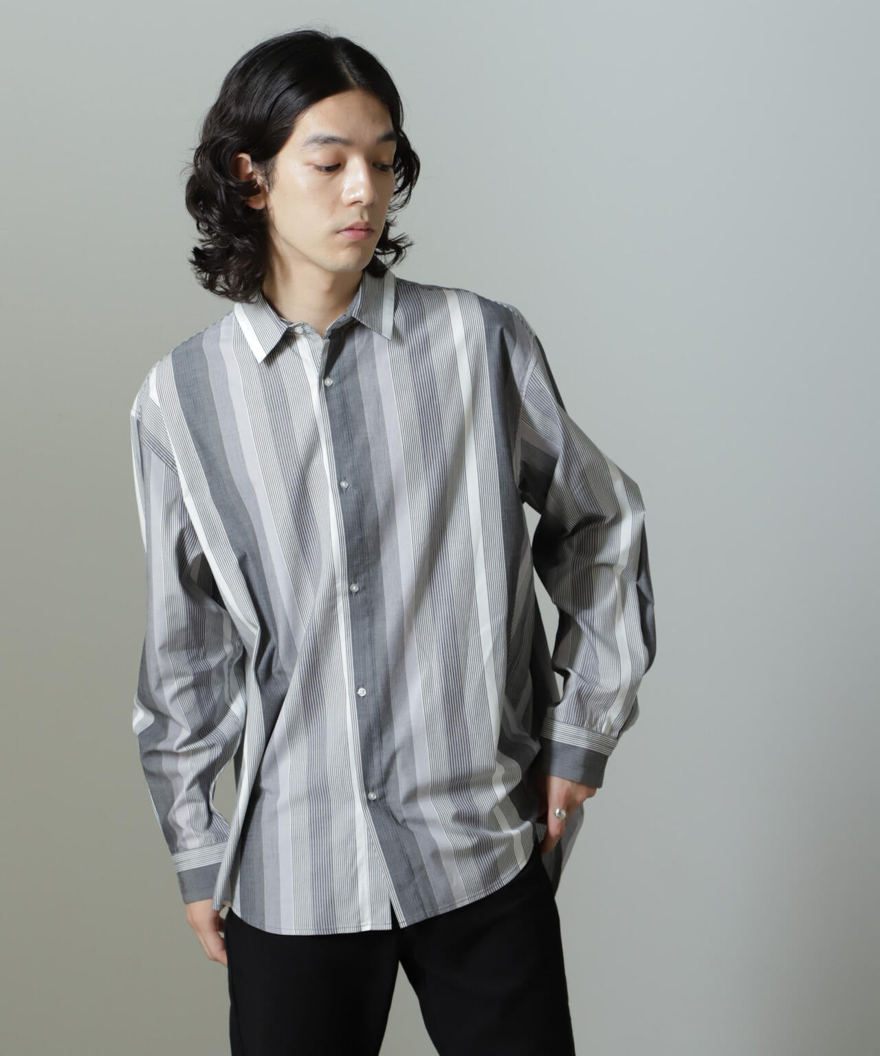 ワイドストライプシャツ 長袖 6724220203