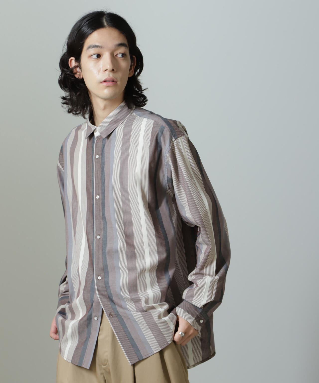 ワイドストライプシャツ 長袖 6724220203