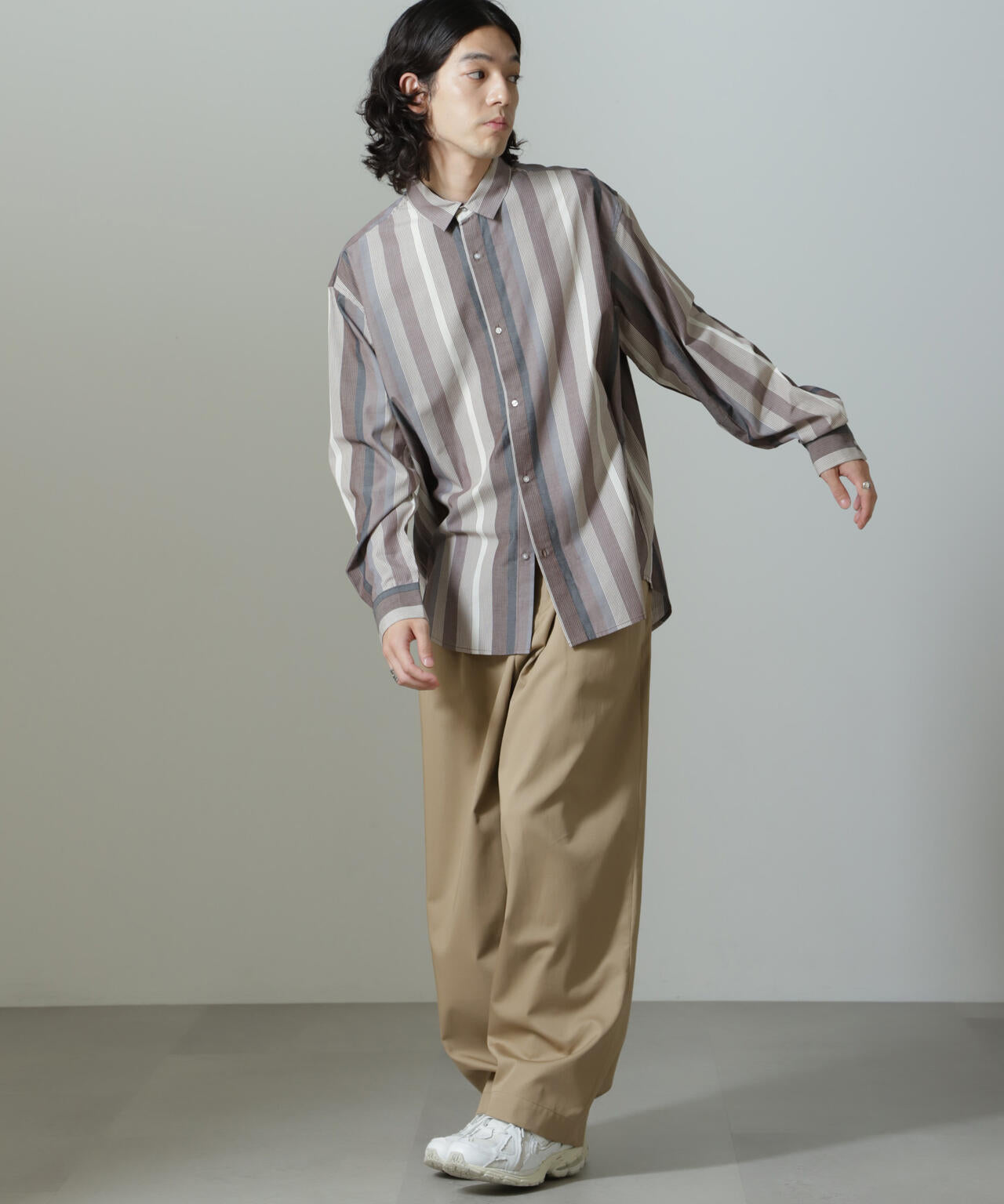 ワイドストライプシャツ 長袖 6724220203