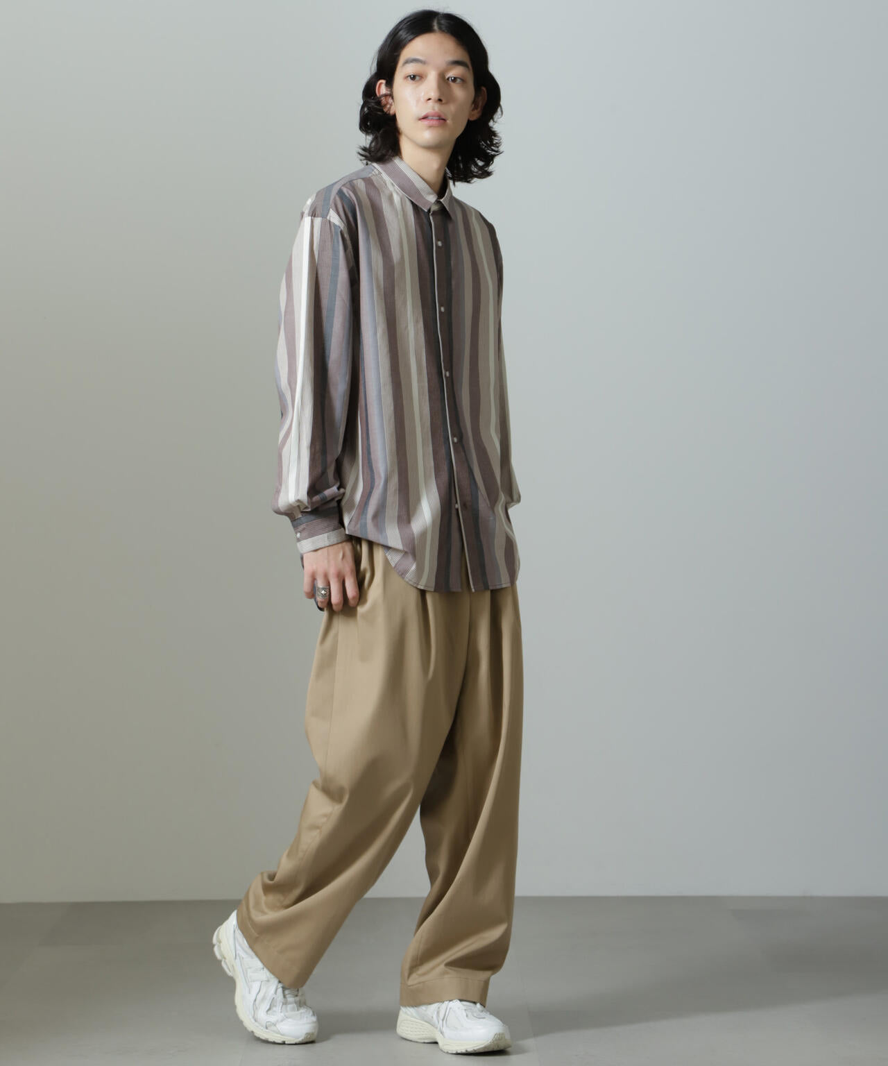 ワイドストライプシャツ 長袖 6724220203