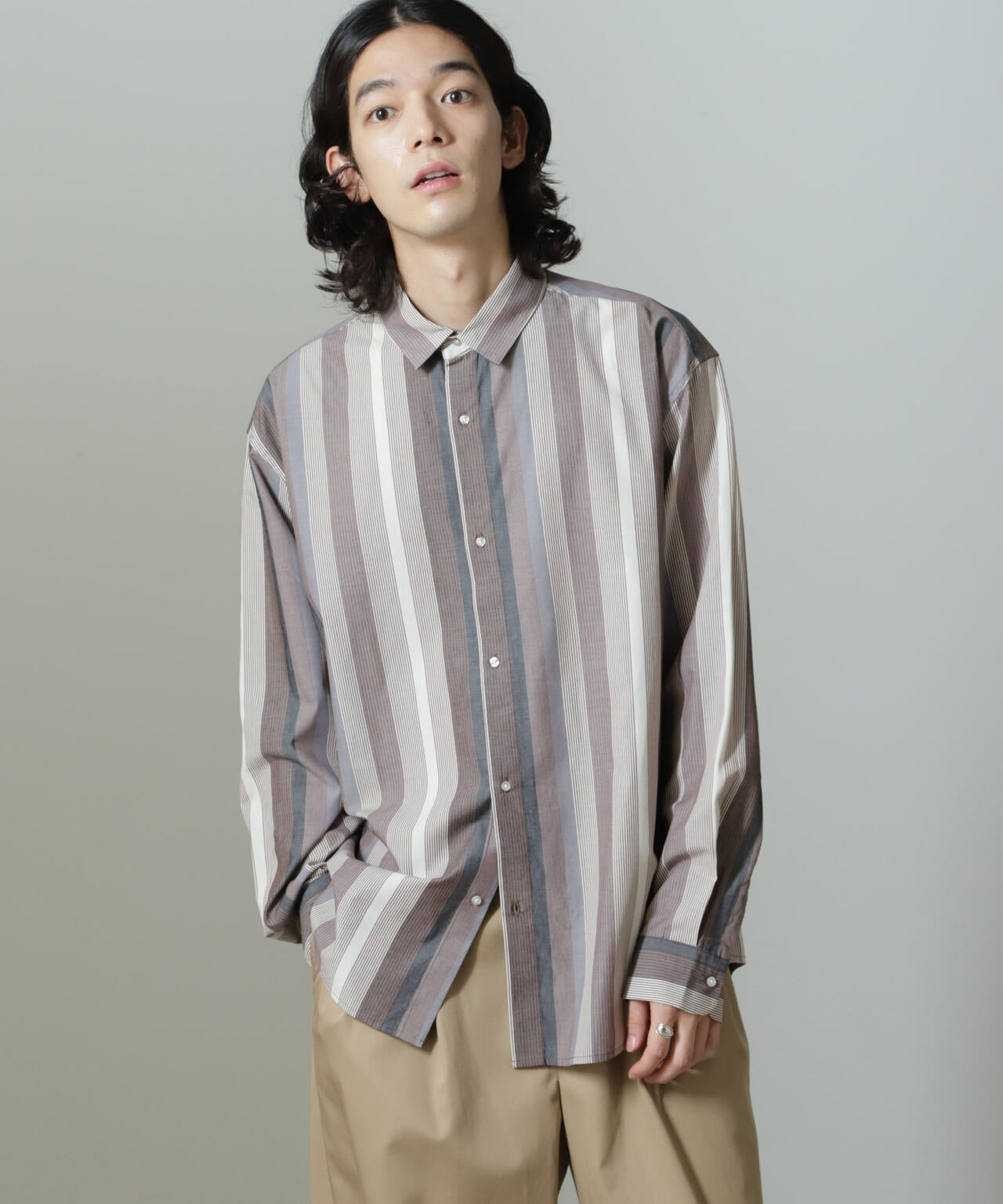 ワイドストライプシャツ 長袖 6724220203