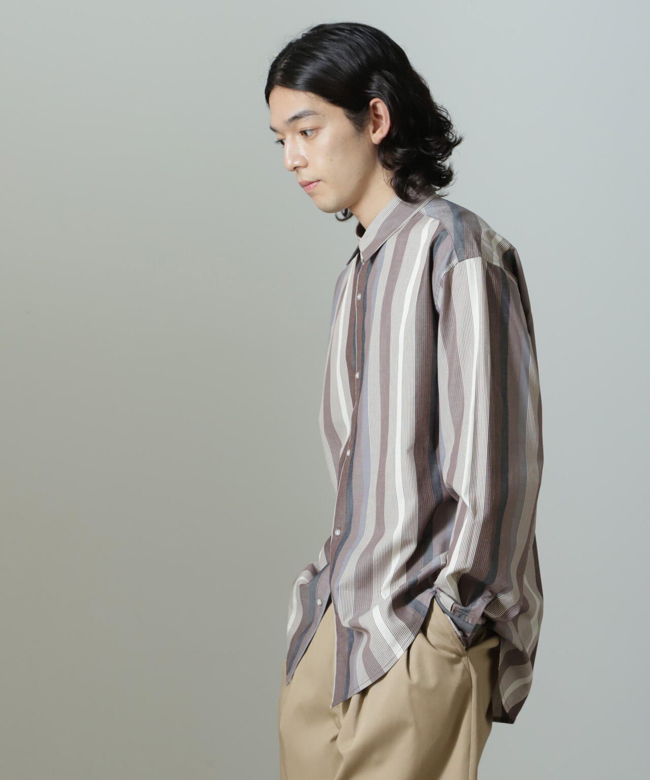 ワイドストライプシャツ 長袖 6724220203