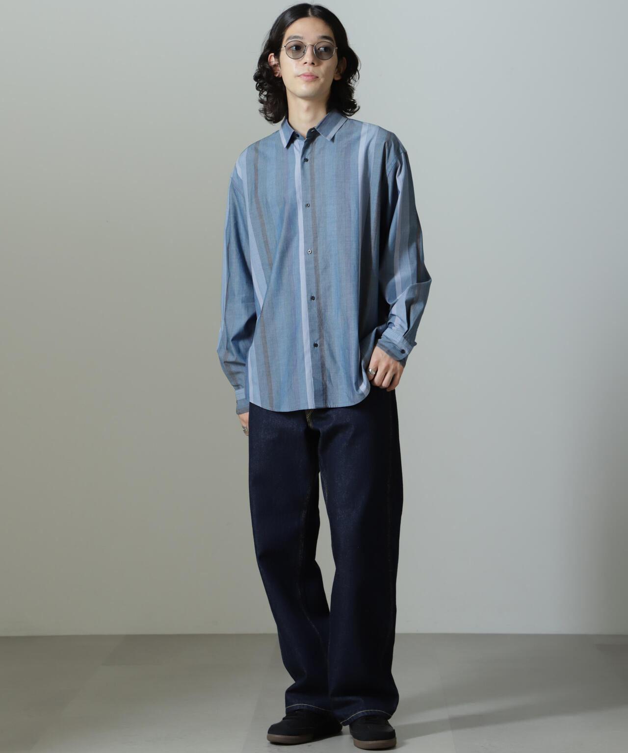 ワイドストライプシャツ 長袖 6724220203