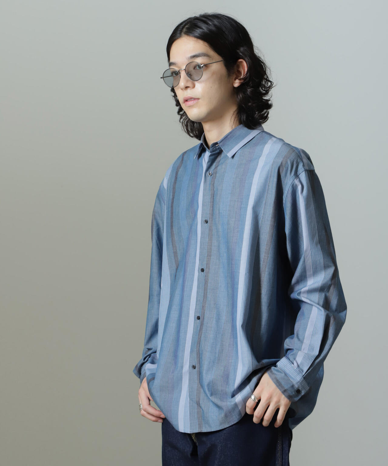 ワイドストライプシャツ 長袖 6724220203