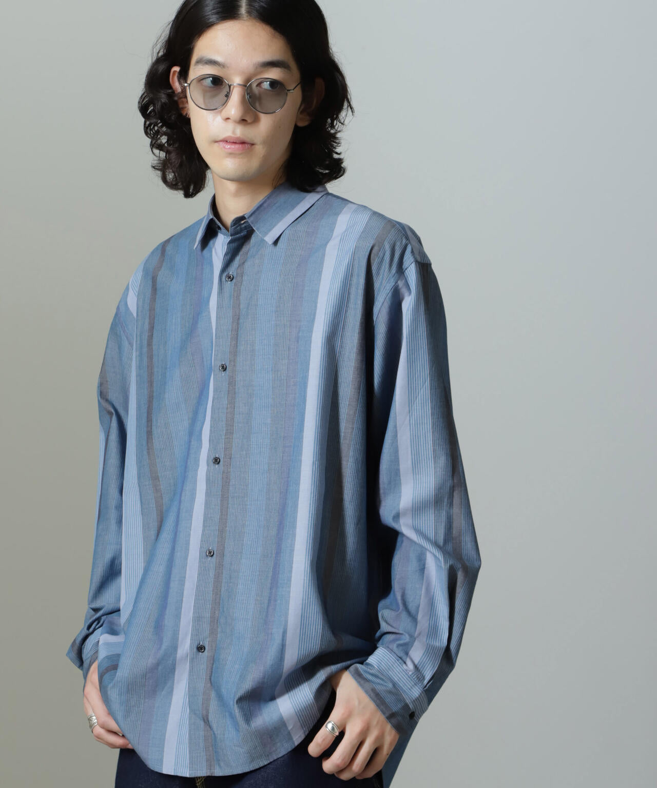 ワイドストライプシャツ 長袖 6724220203