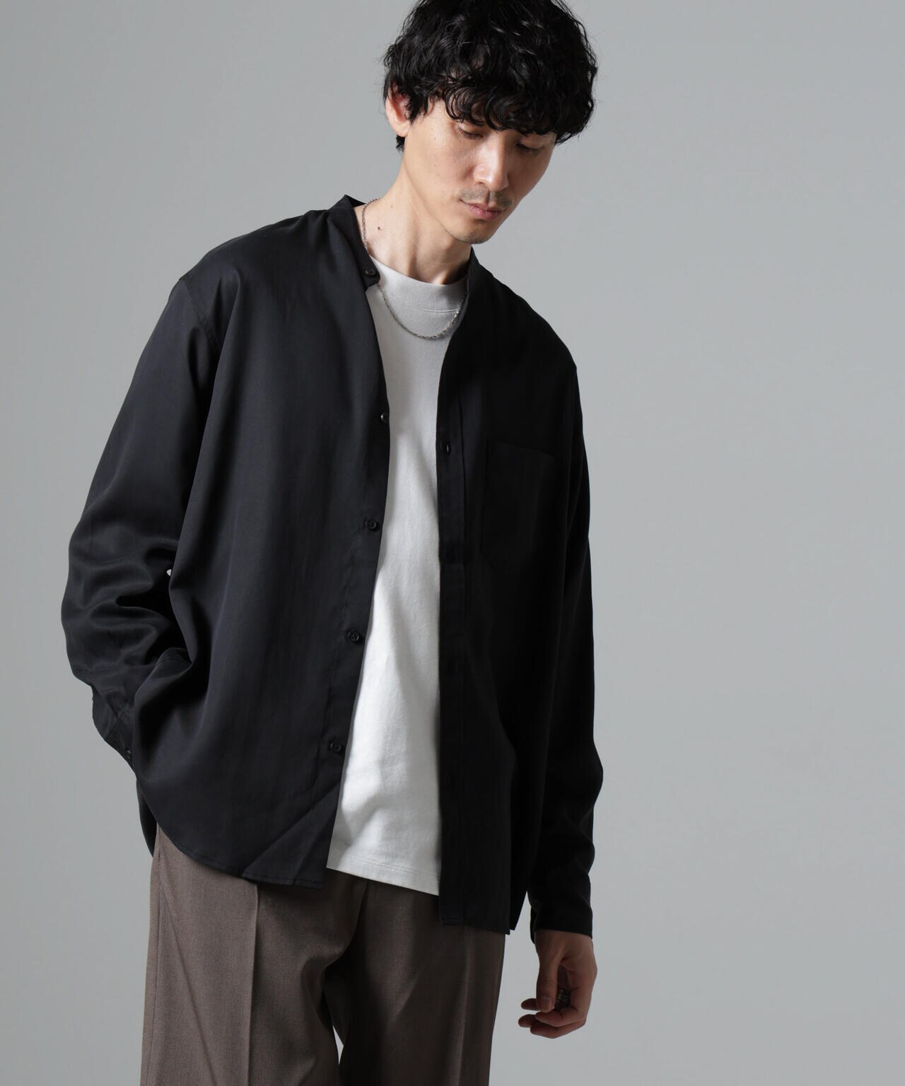 テンセルツイルバンドカラーシャツ 6724220214