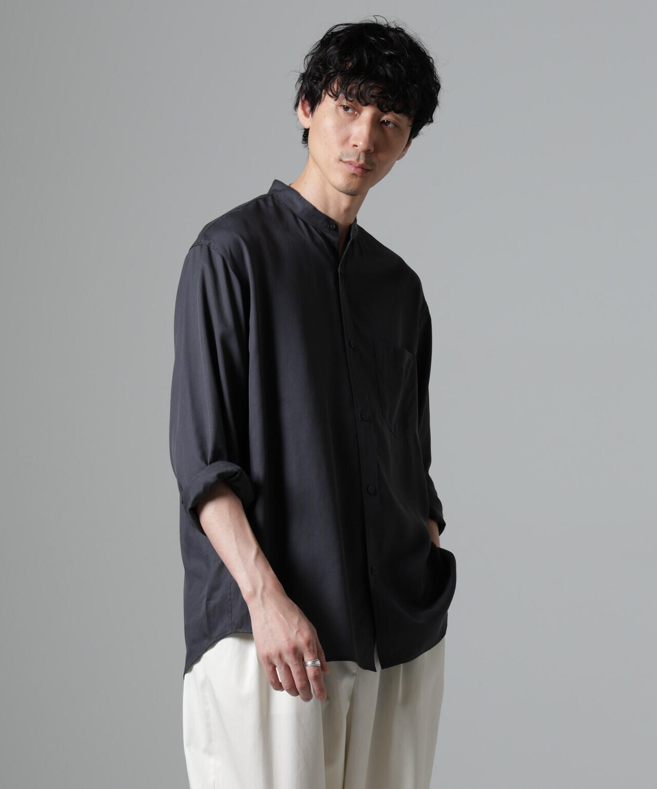 テンセルツイルバンドカラーシャツ 6724220214