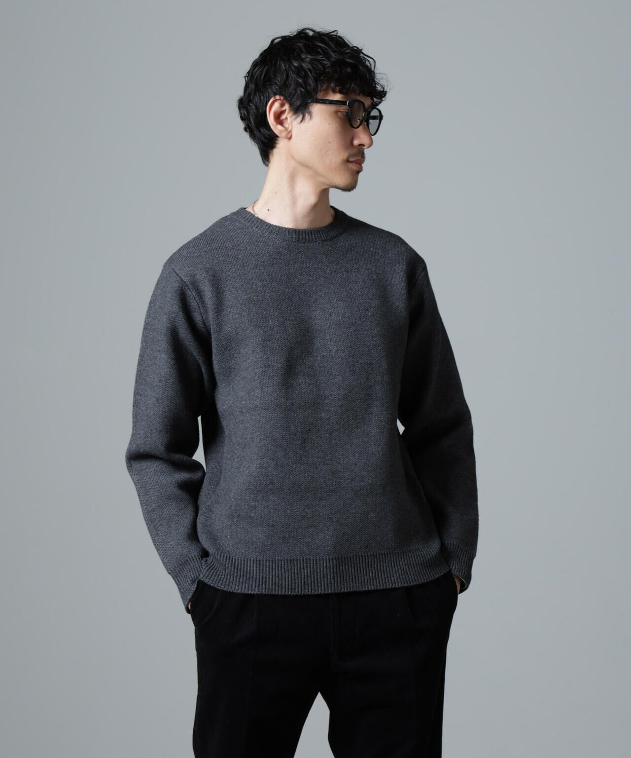 PAS Normal ビニー＋ネックチューブ　2点セット　ネイビー WEB 限定 / Vネック オーバーサイズ ニット
