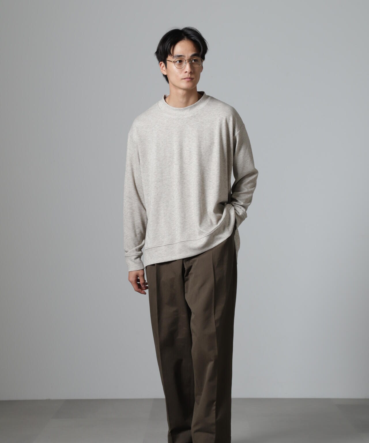 WEB限定/ストレッチテレコモックネックプルオーバー 長袖 6724223225