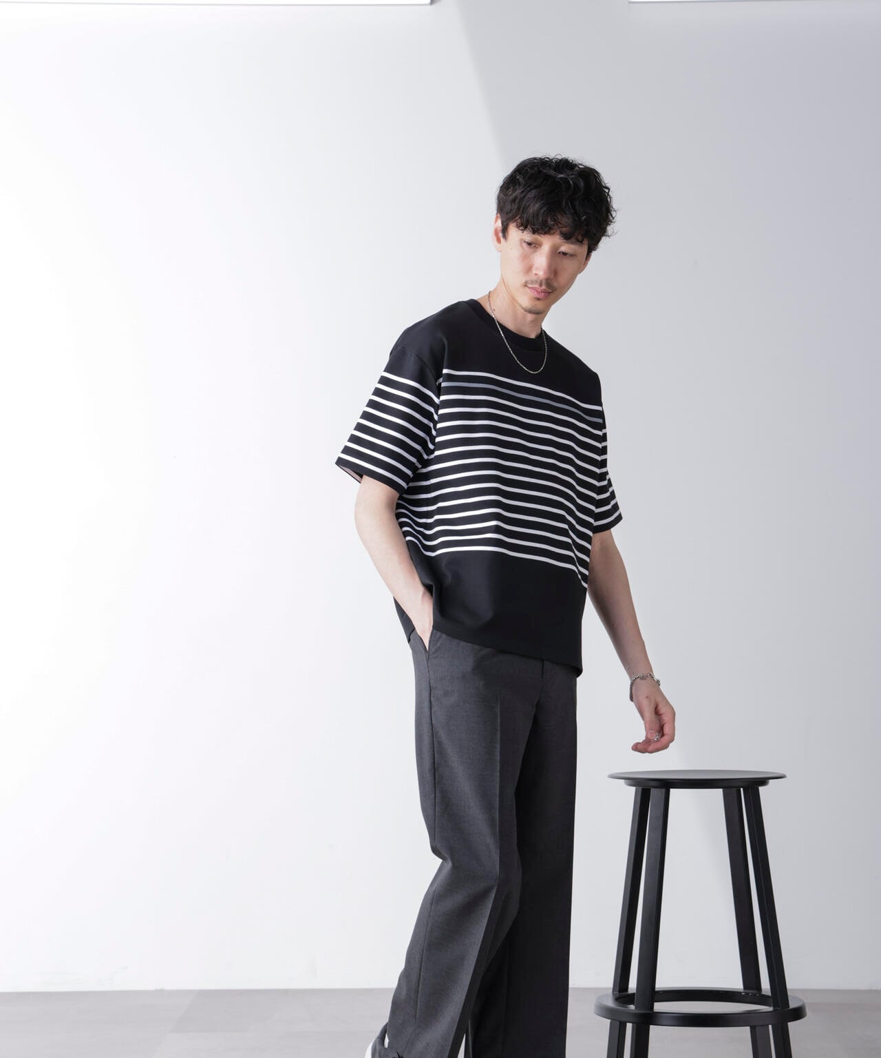パネルボーダーリラックスTシャツ 半袖 6724224221