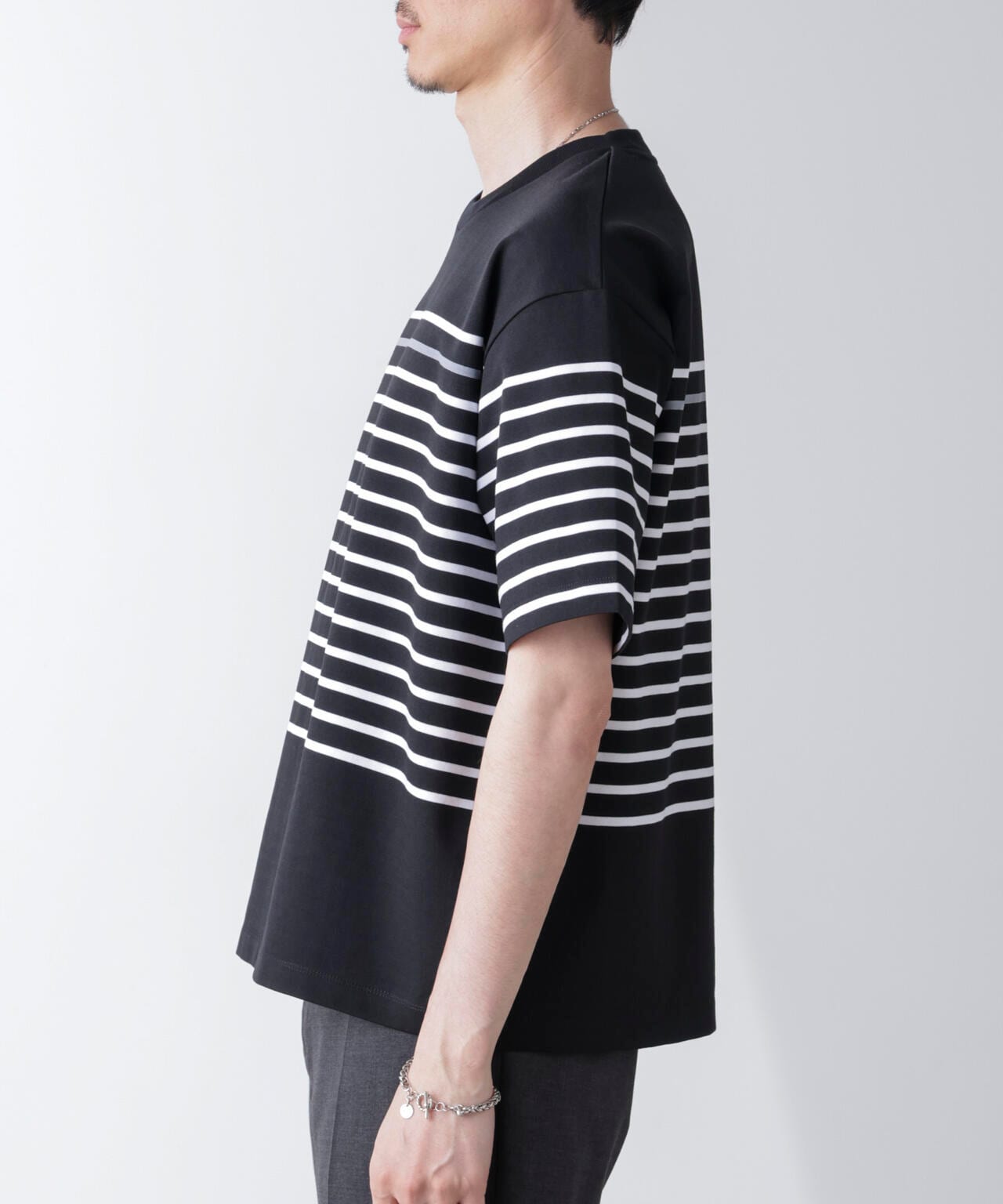 パネルボーダーリラックスTシャツ 半袖 6724224221