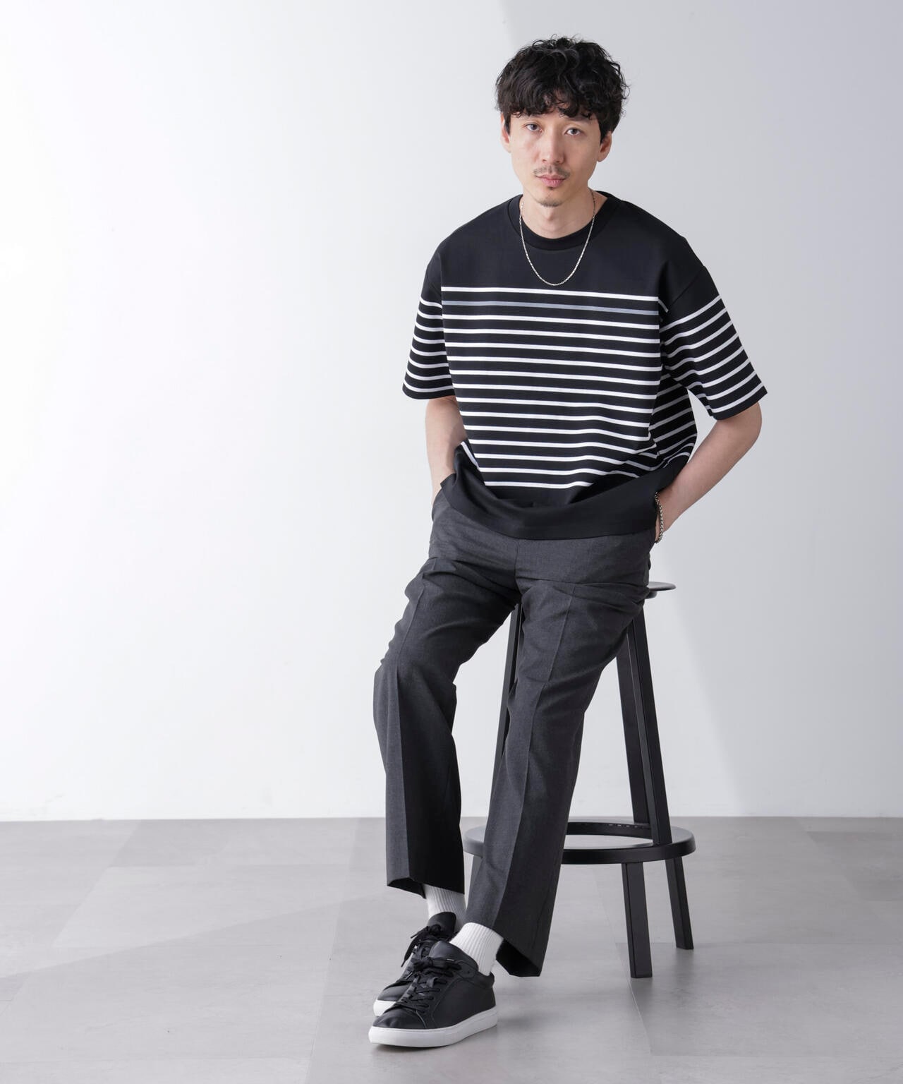 パネルボーダーリラックスTシャツ 半袖 6724224221
