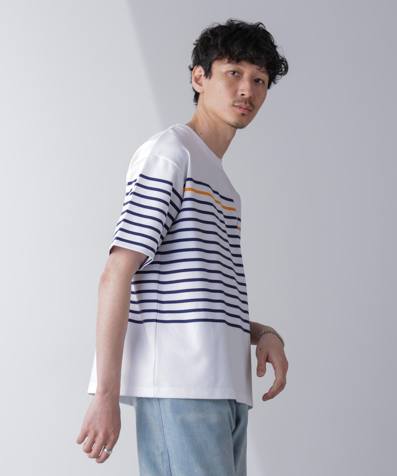 パネルボーダーリラックスTシャツ 半袖 6724224221