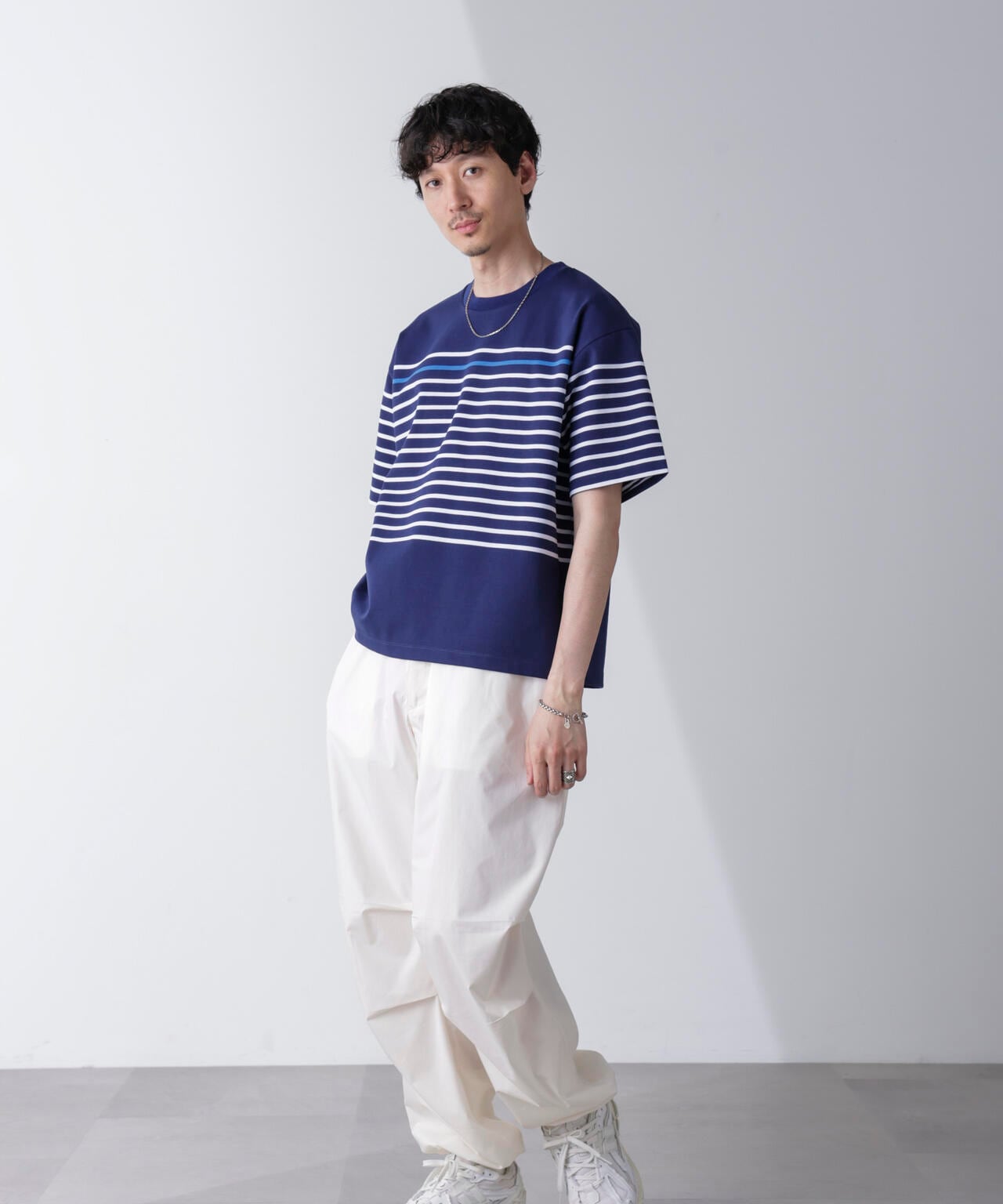 パネルボーダーリラックスTシャツ 半袖 6724224221