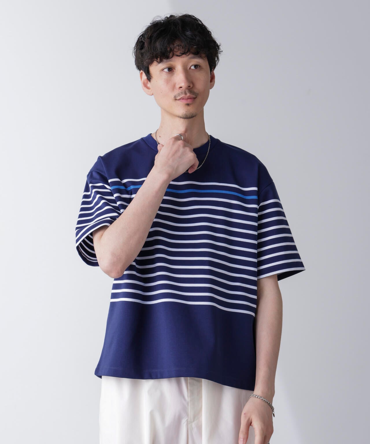 パネルボーダーリラックスTシャツ 半袖 6724224221