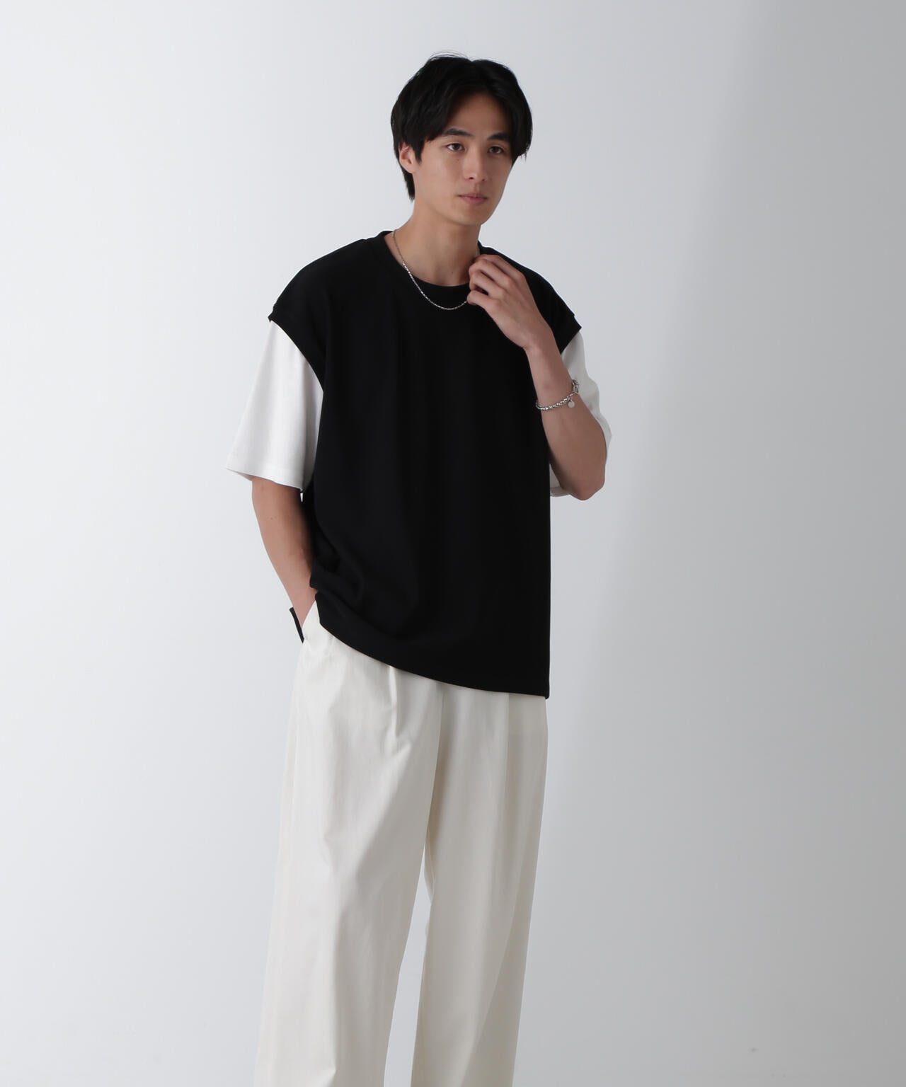 フェイクレイヤードリラックスTシャツ 半袖 6724224224
