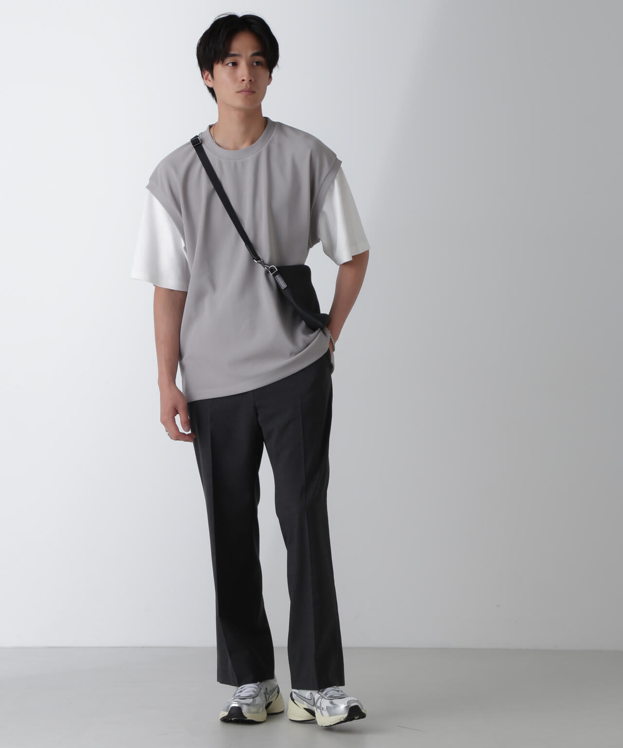 フェイクレイヤードリラックスTシャツ 半袖 6724224224
