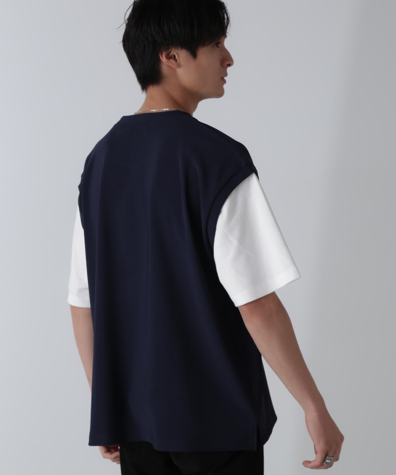 フェイクレイヤードリラックスTシャツ 半袖 6724224224